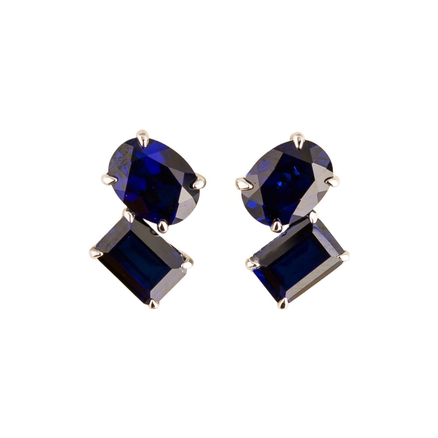 Buchon White Gold Blue Sapphires Geometric Earrings