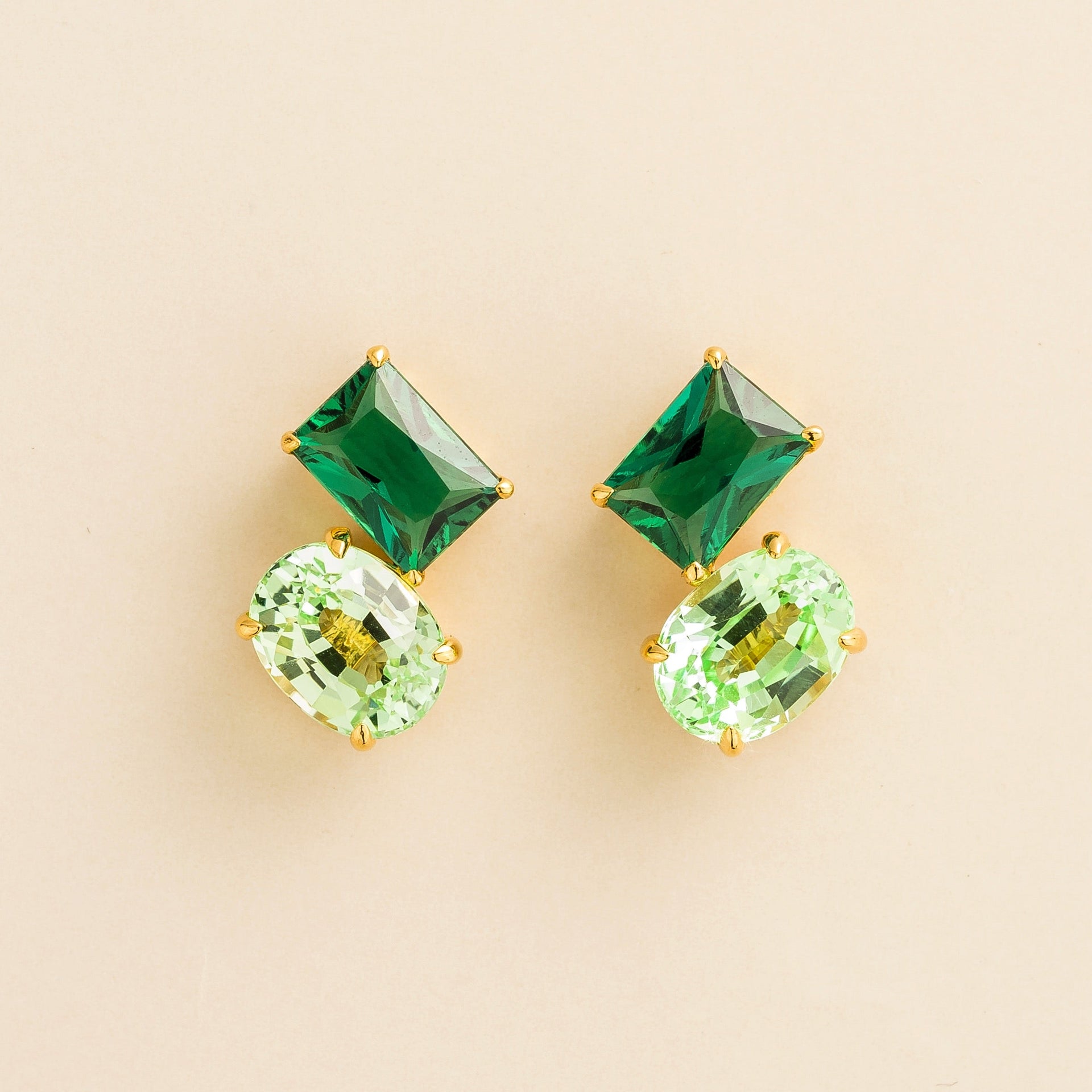 Buchon Gold Earrings In Emerald & Green Sapphire