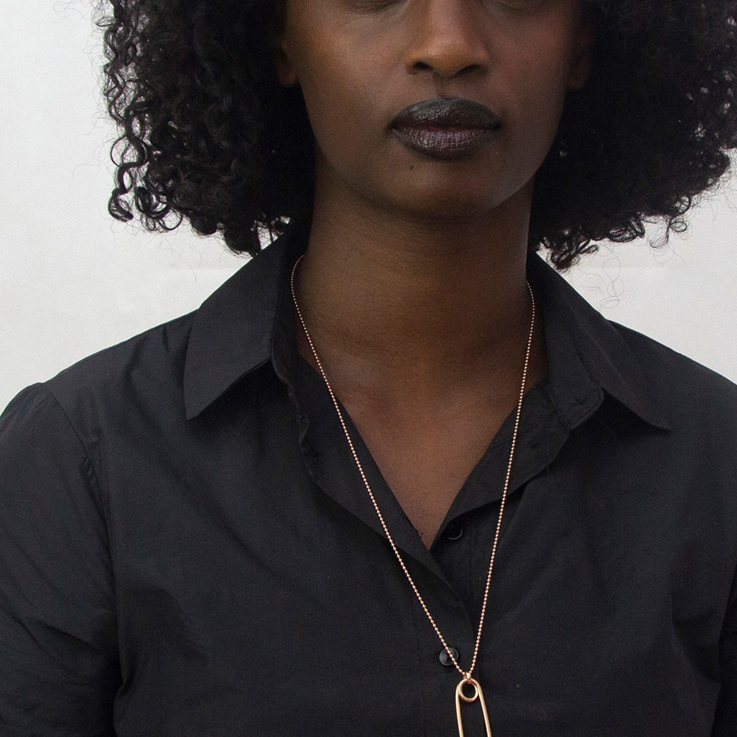 Large Safety Pin Necklace Rose Gold