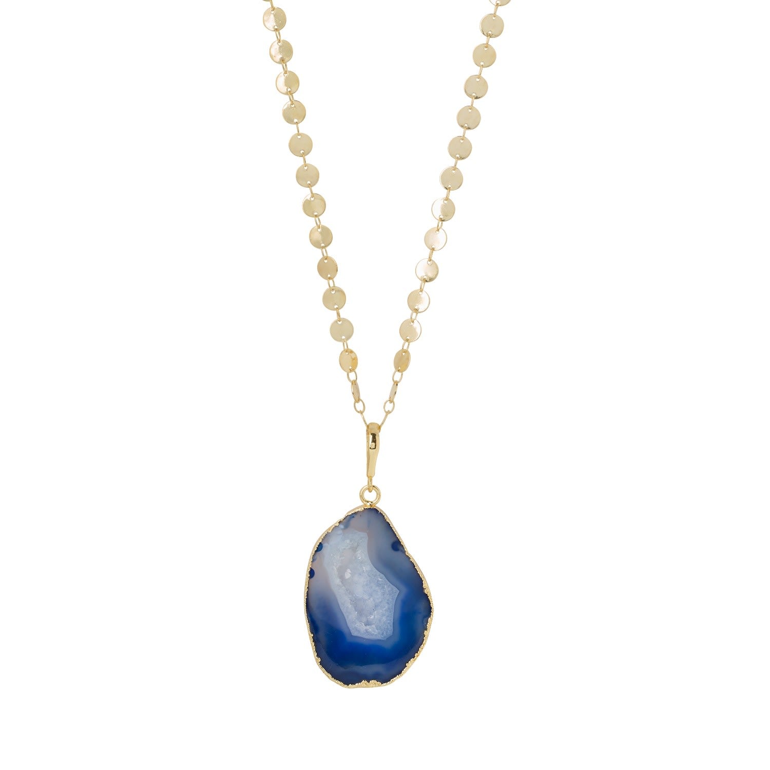Ultra Cobalt Blue Agate Super-Long Gold Pendant Necklace
