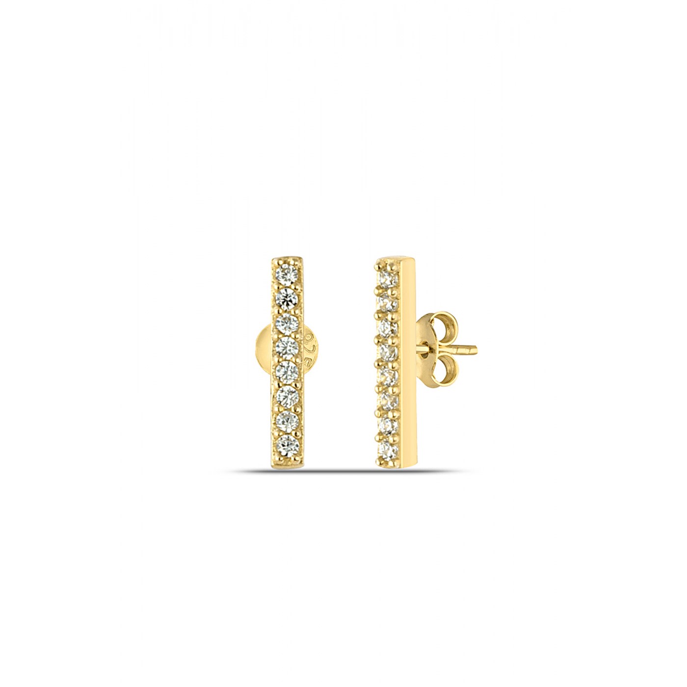 Bar Stud Zirconia Earring Sterling Silver - Gold