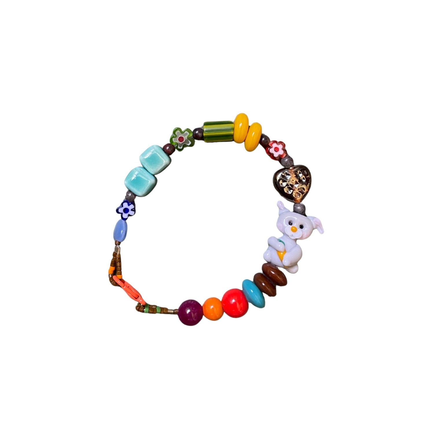 Bunny – Handmade Colorful Beaded Bracelet With Rabbit Charm, Glass Beads & Gemstones