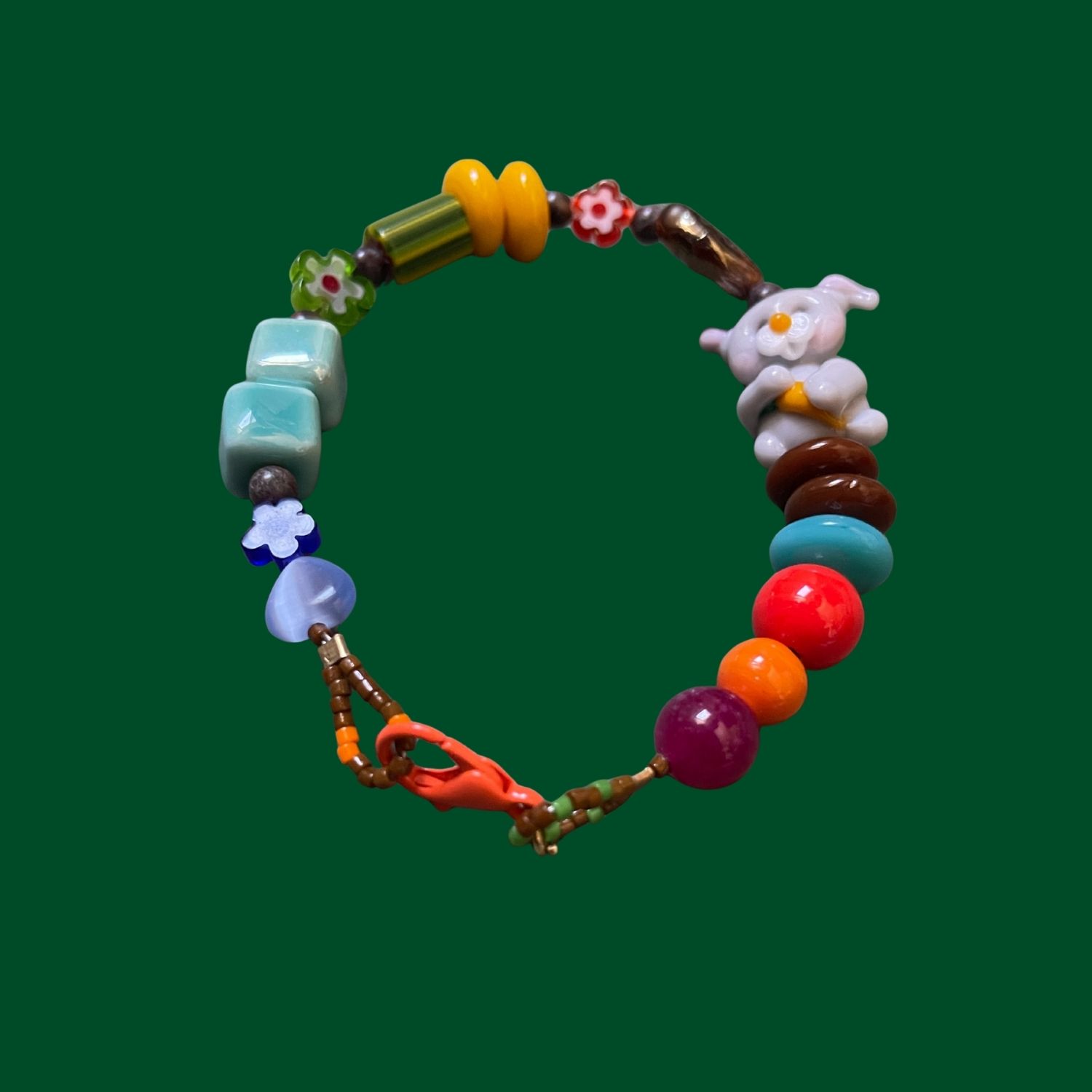 Bunny – Handmade Colorful Beaded Bracelet With Rabbit Charm, Glass Beads & Gemstones