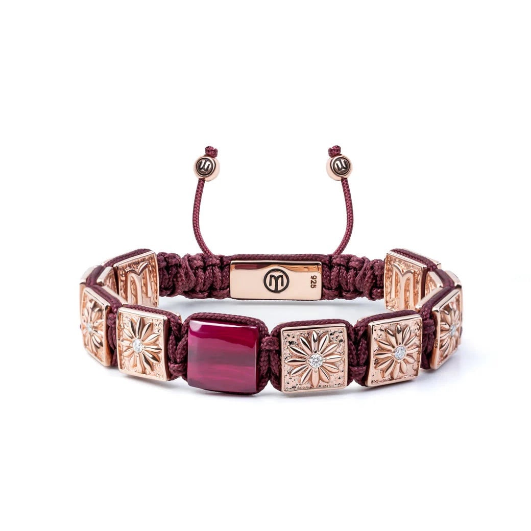 Bordeaux Macrame Bracelet In Rose Gold With Ruby The Guardian