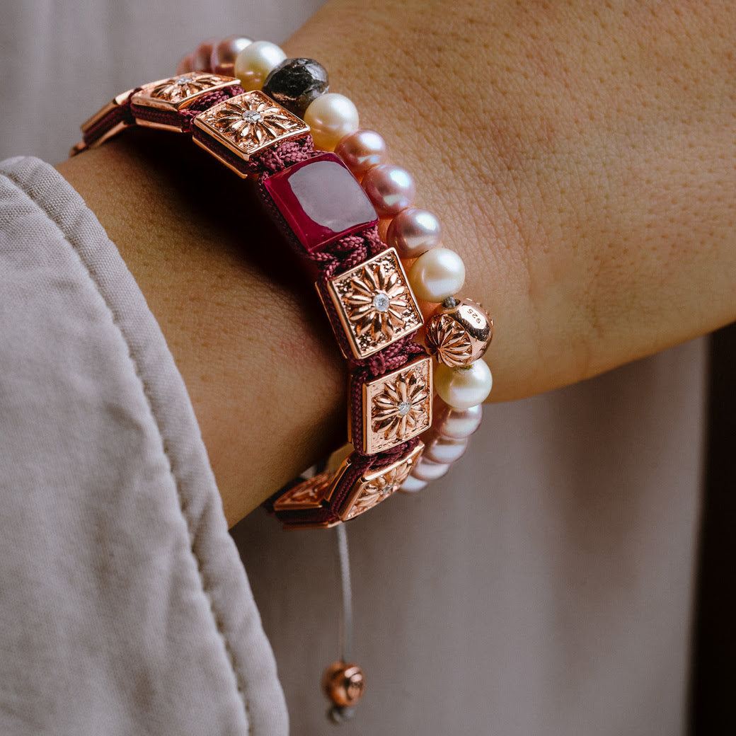 Bordeaux Macrame Bracelet In Rose Gold With Ruby The Guardian