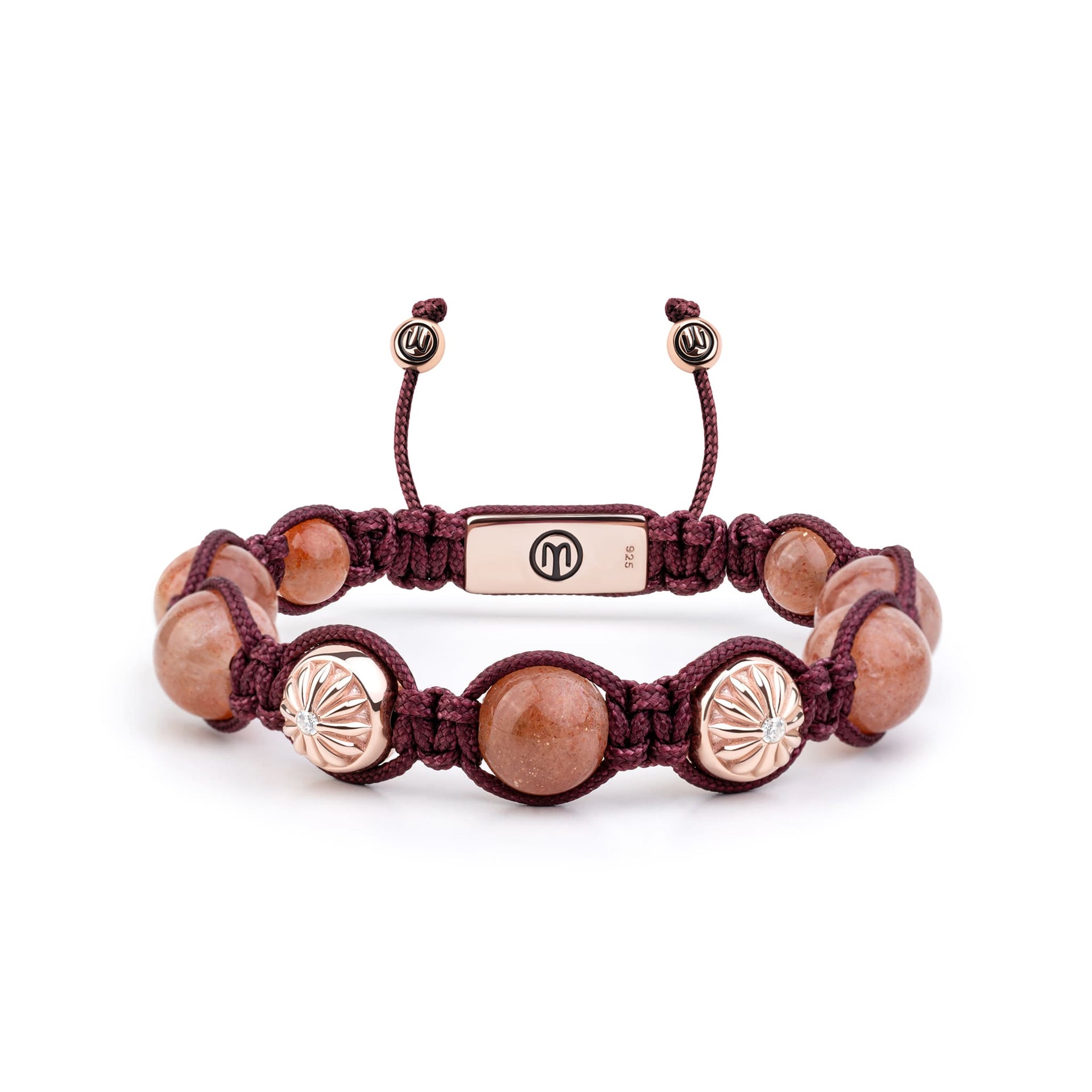 Bordeaux Macramé Bracelet With Sunstone In Rose Gold - The Maverick