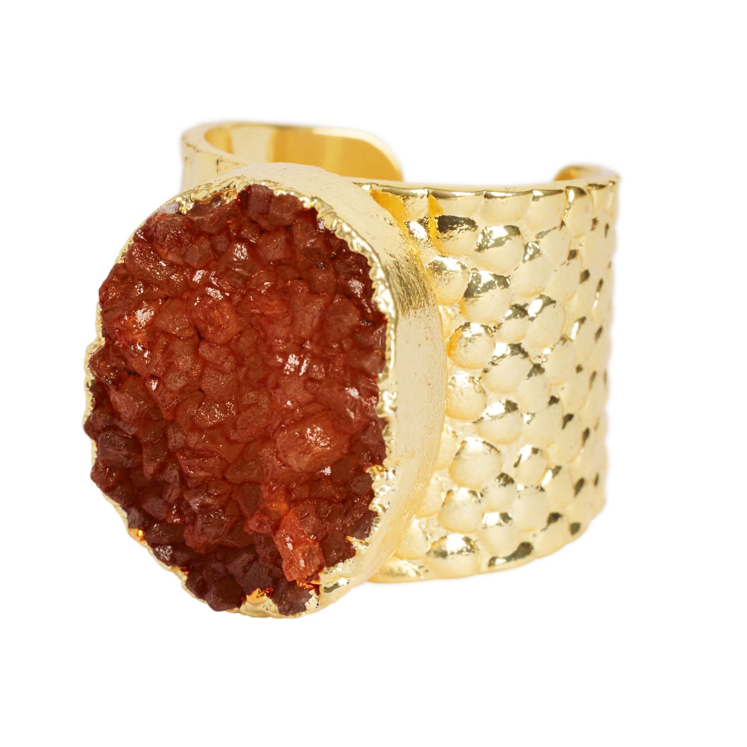 Burnt Orange Crystal Crush Gold Statement Ring