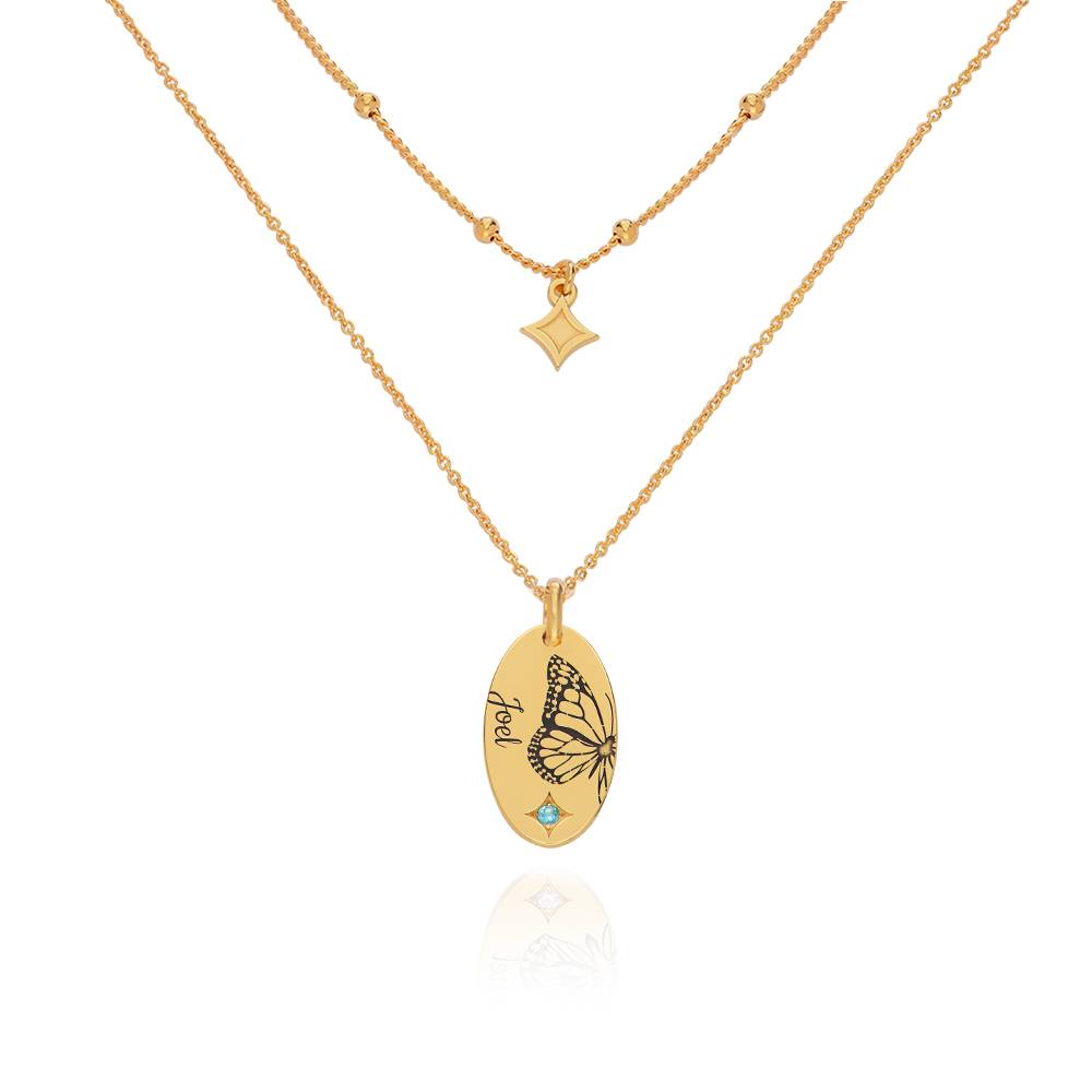 Birth Butterfly & Stone Layered Necklace in Gold Plating