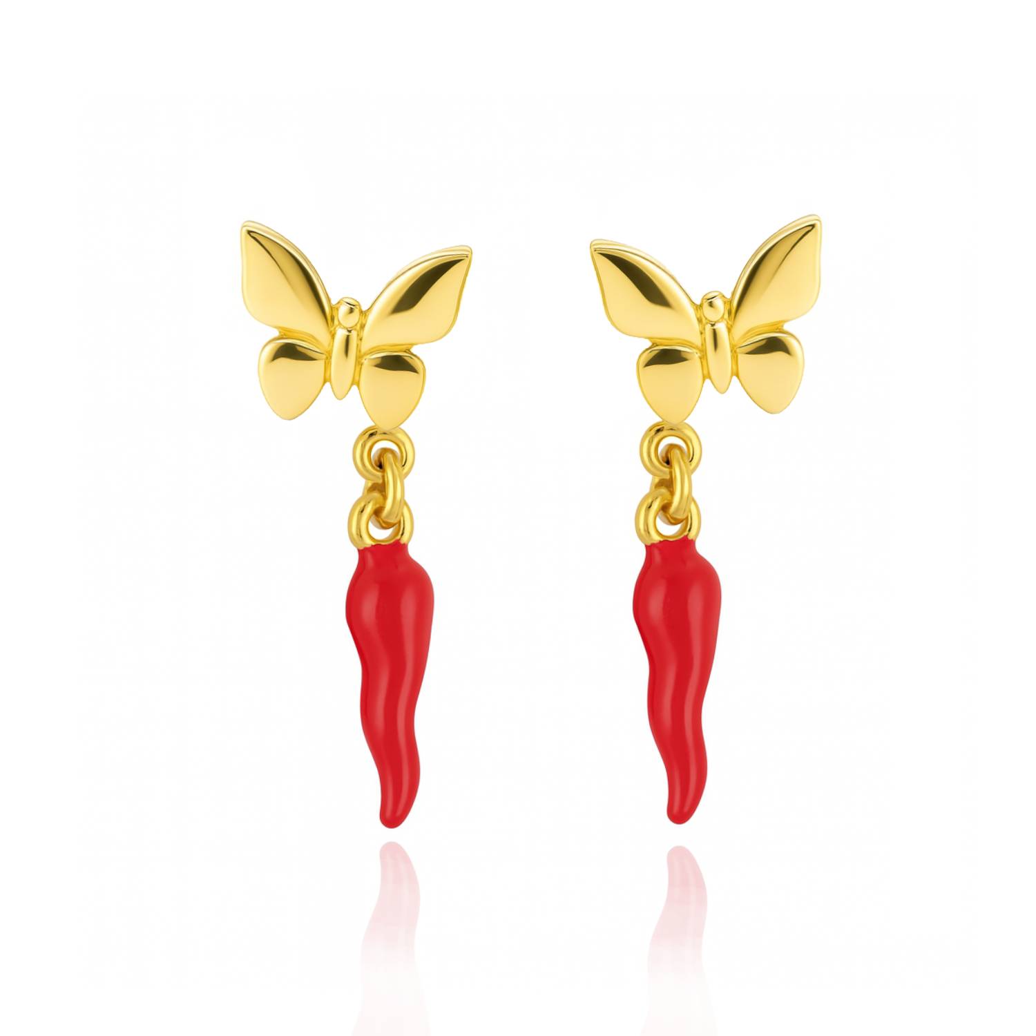 Butterfly Earrings In Gold-Plated Sterling Silver – Unaloe With Lucky Cornicello Charm