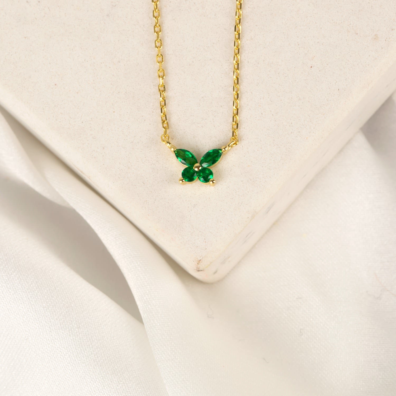 Butterfly Emerald Necklace -Gold