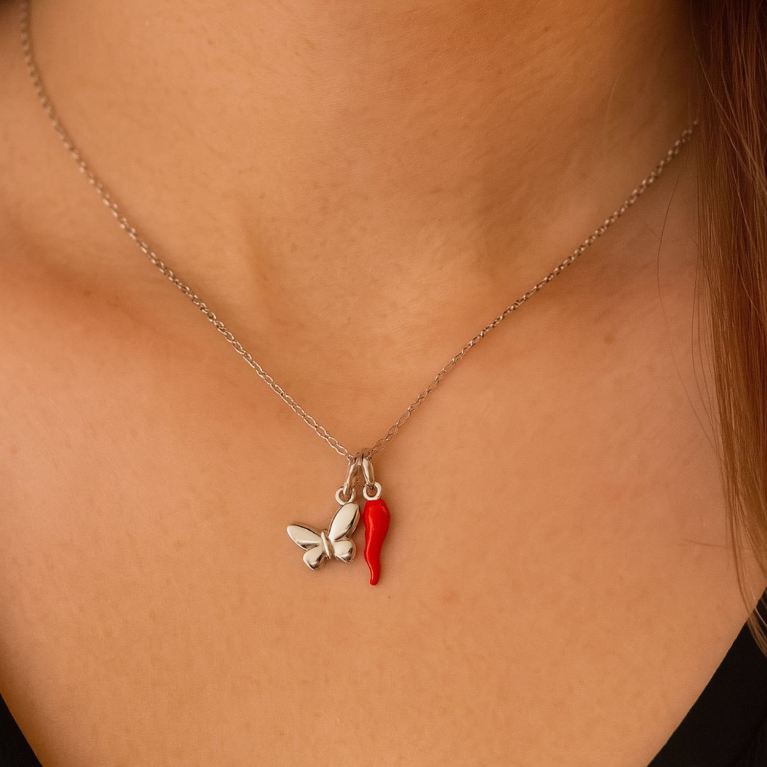 Butterfly & Lucky Charm Necklace – Adjustable Sterling Silver Gold Plated-Unaloe