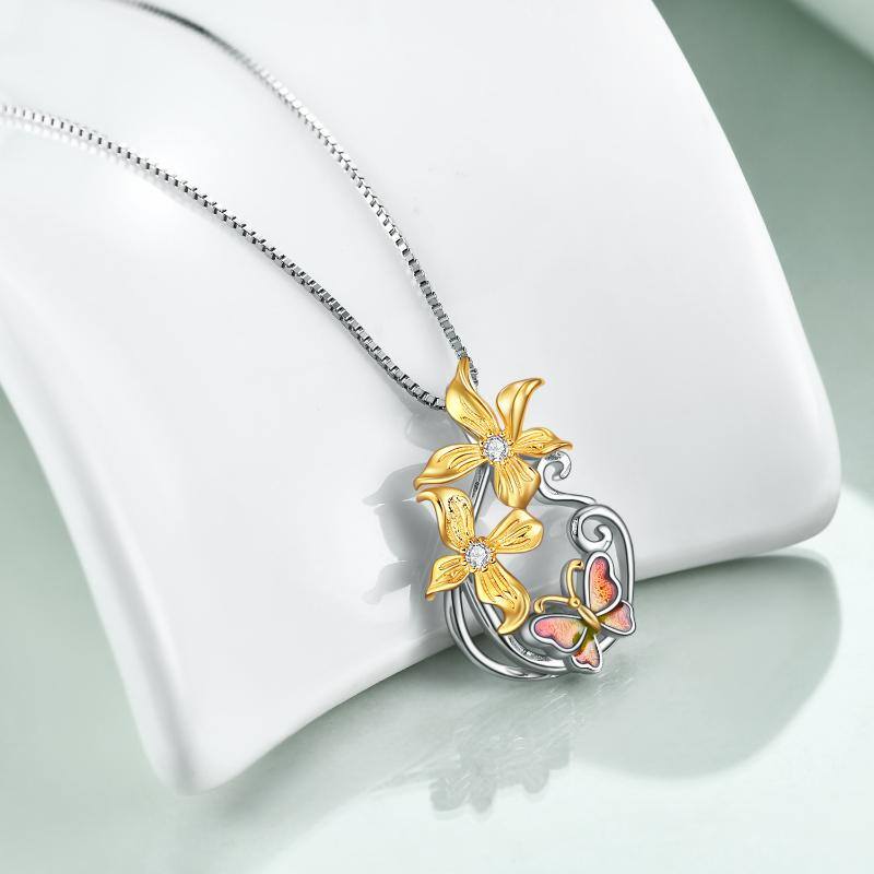 Butterfly Necklace Sterling Silver Teardrop Daisy Butterfly Pendant Necklace