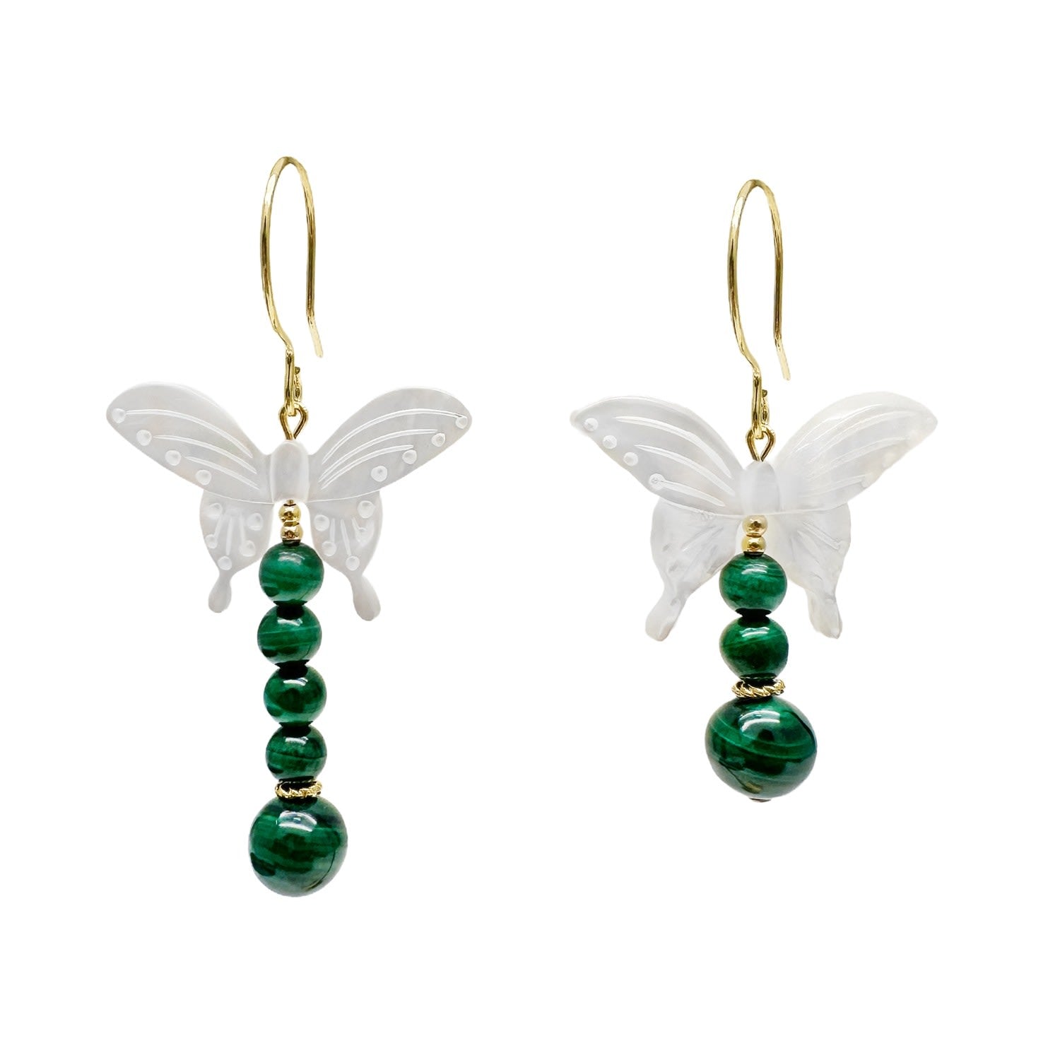 Butterfly-Shaped Shell With Malachite Statement Earrings