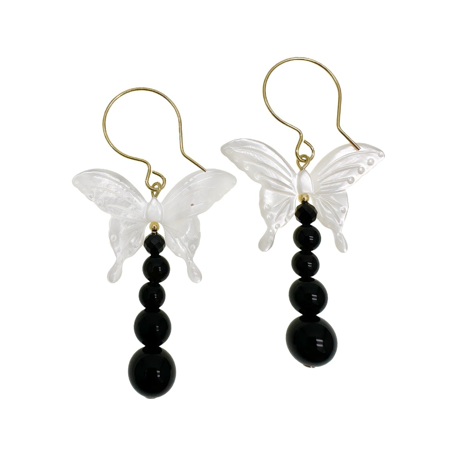 Butterfly Shell With Black Obsidian Statement Earrings
