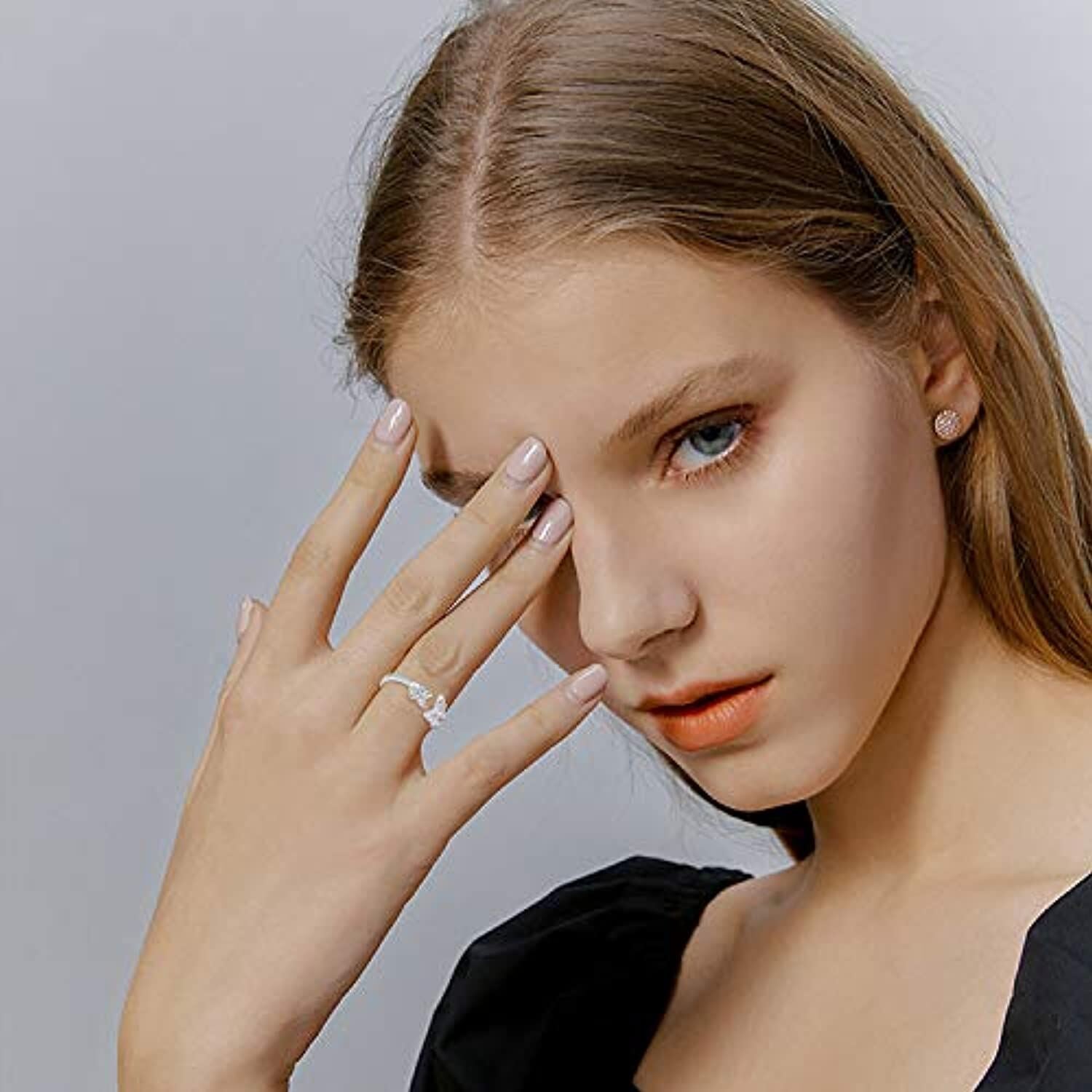 Sterling Silver Cubic Zirconia Butterfly & Leaves Open Ring