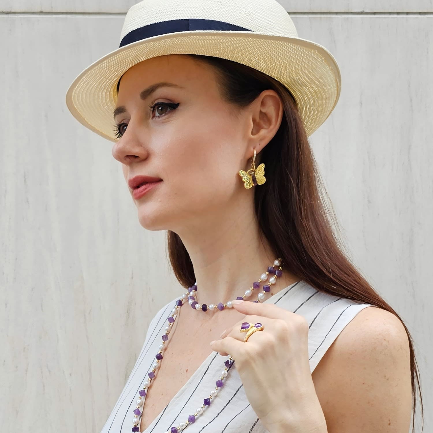 Butterfly With Amethyst Stone Dangle Earrings