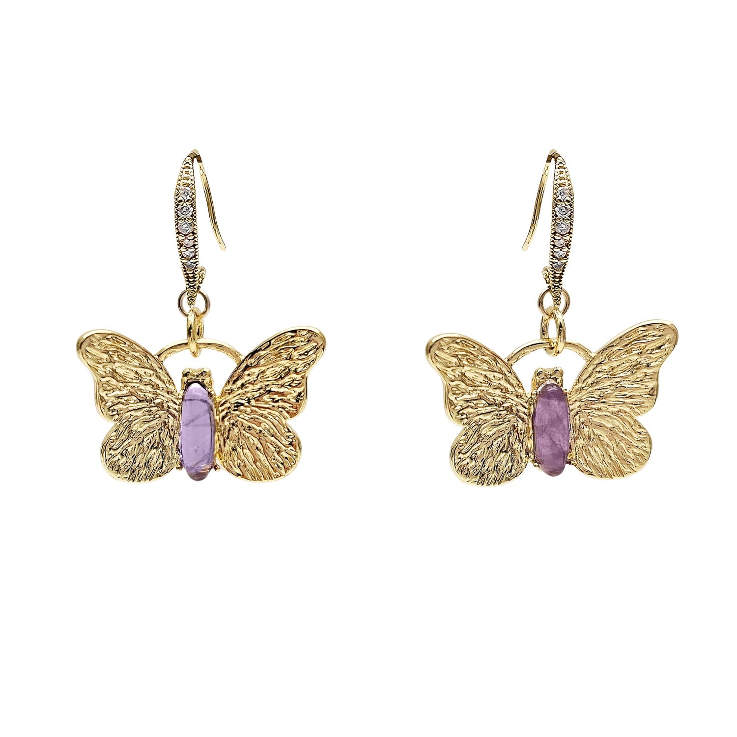 Butterfly With Amethyst Stone Dangle Earrings