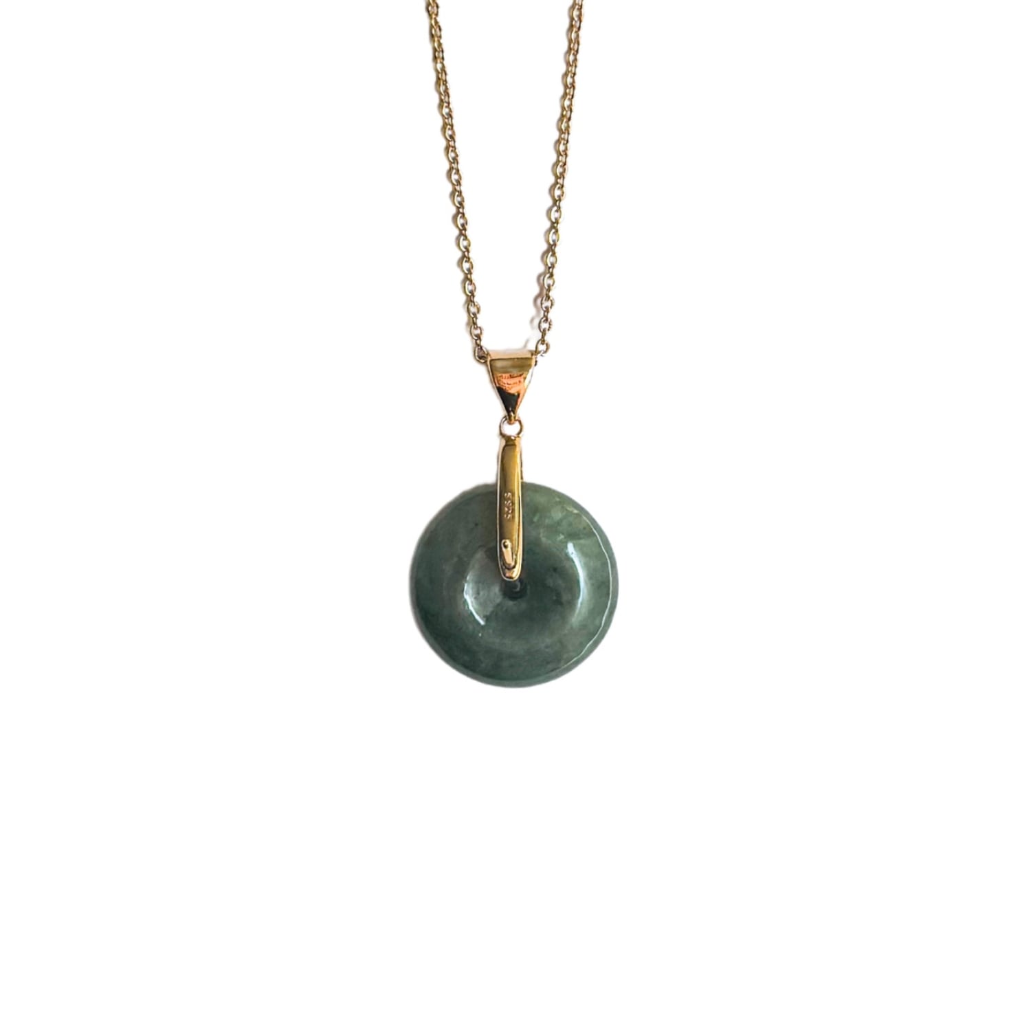 Button Jade Pendant Necklace Dark Green