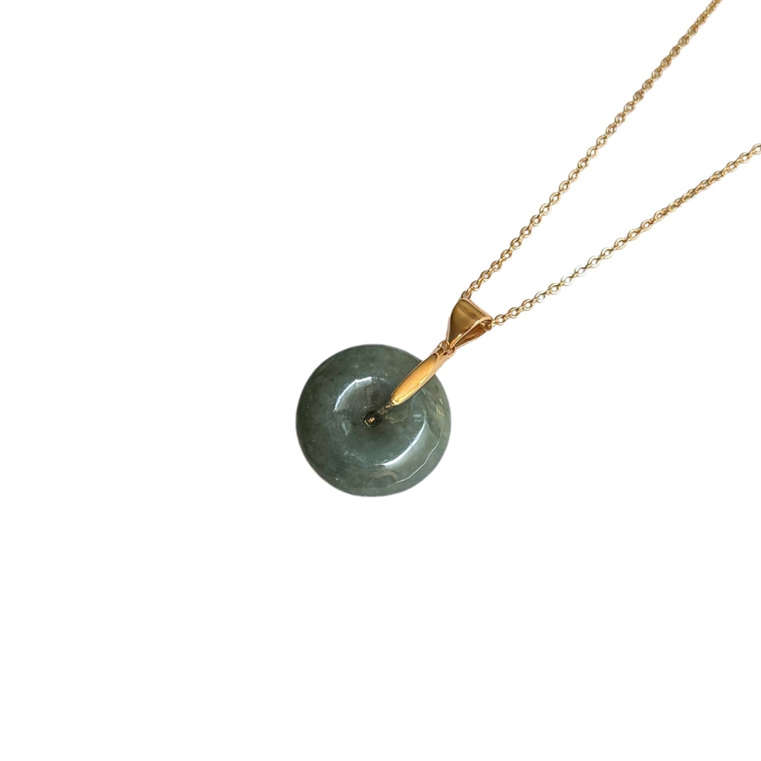 Button Jade Pendant Necklace Dark Green