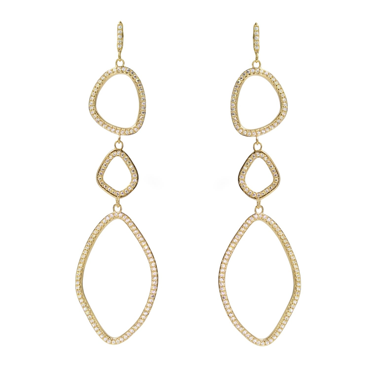 Triple Organic Shape Dangle Earrings - Gold