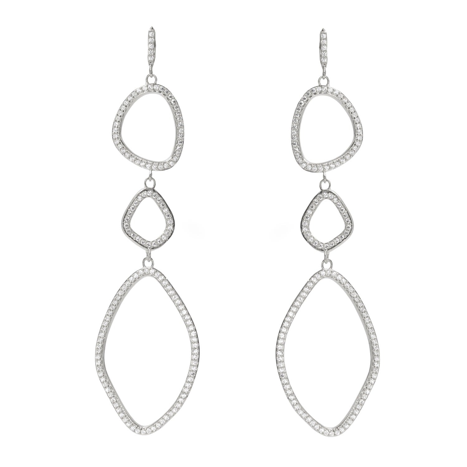 Triple Organic Shape Dangle Earrings - Silver