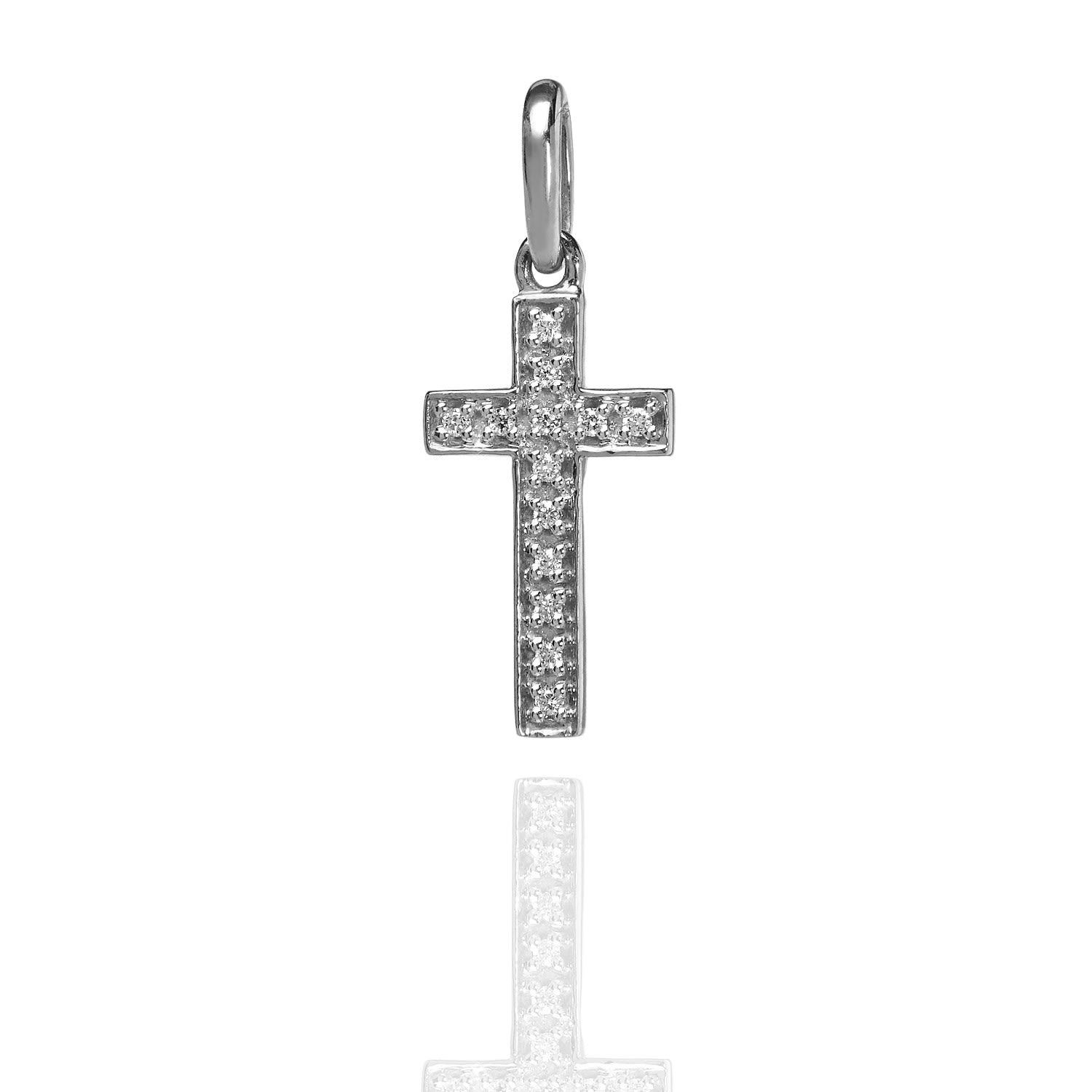 Diamond Studded Mm Cross Pendant White Gold