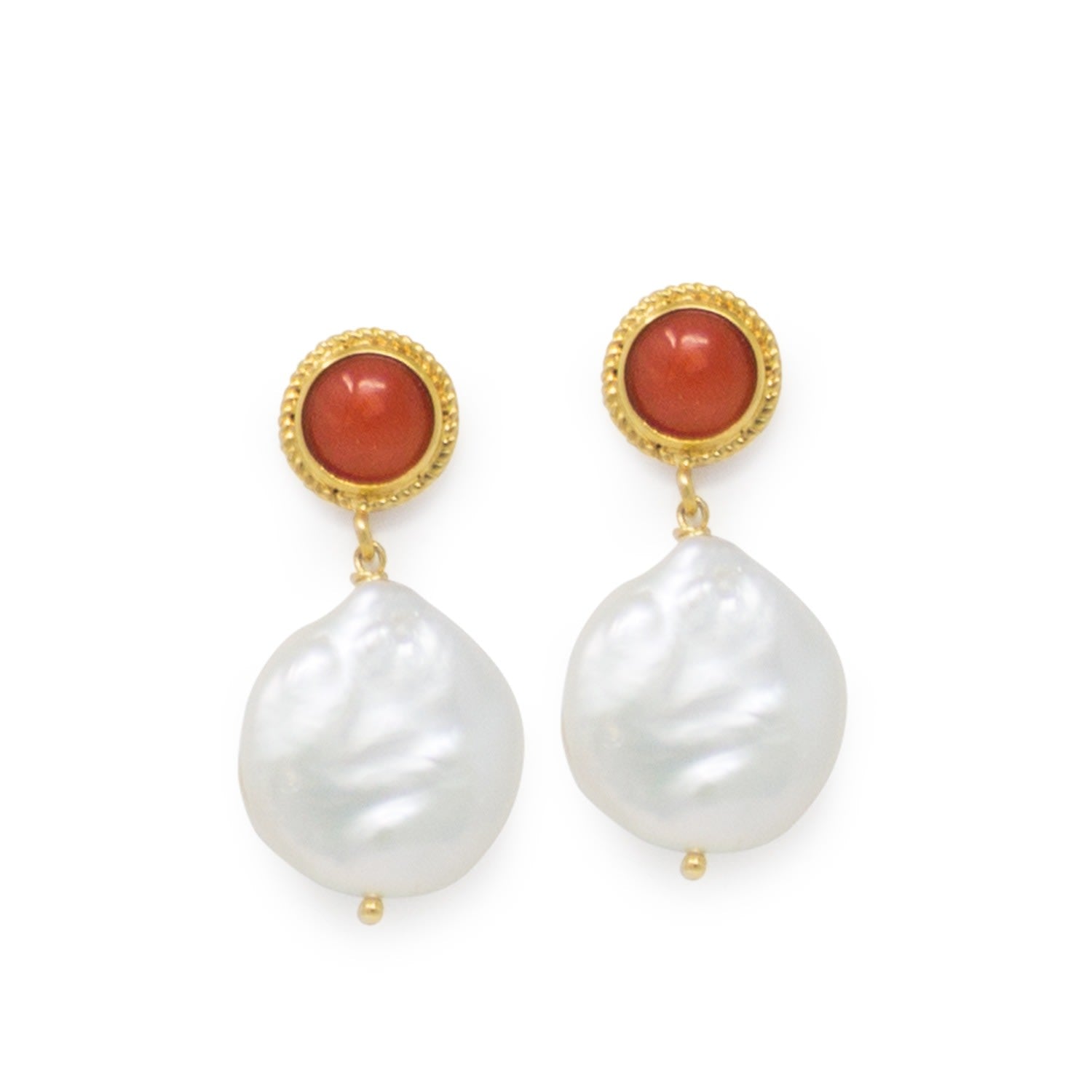 Red Coral & Keshi Pearl Earrings