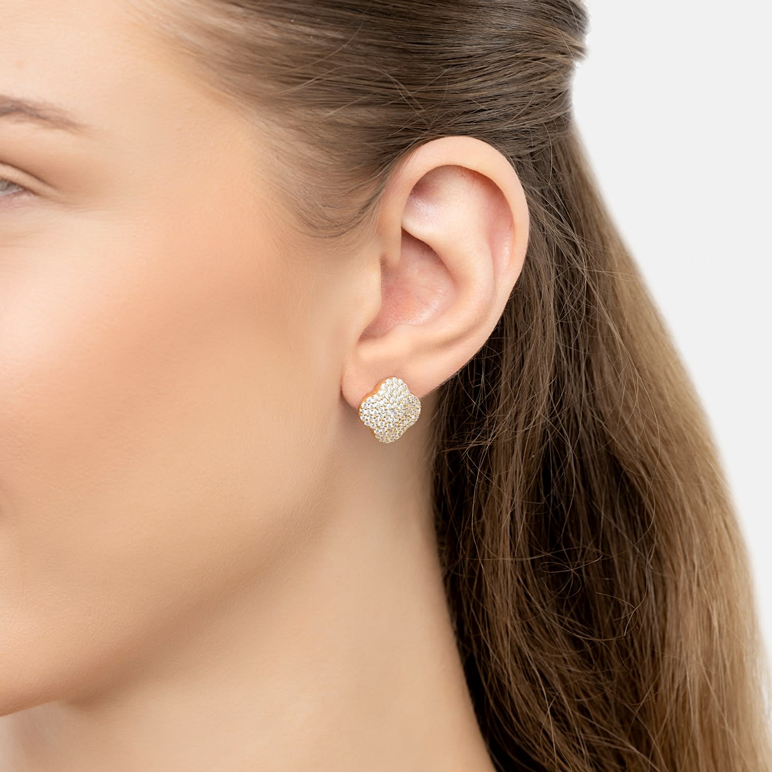 Byzantine Clover Flower Stud Earrings Gold