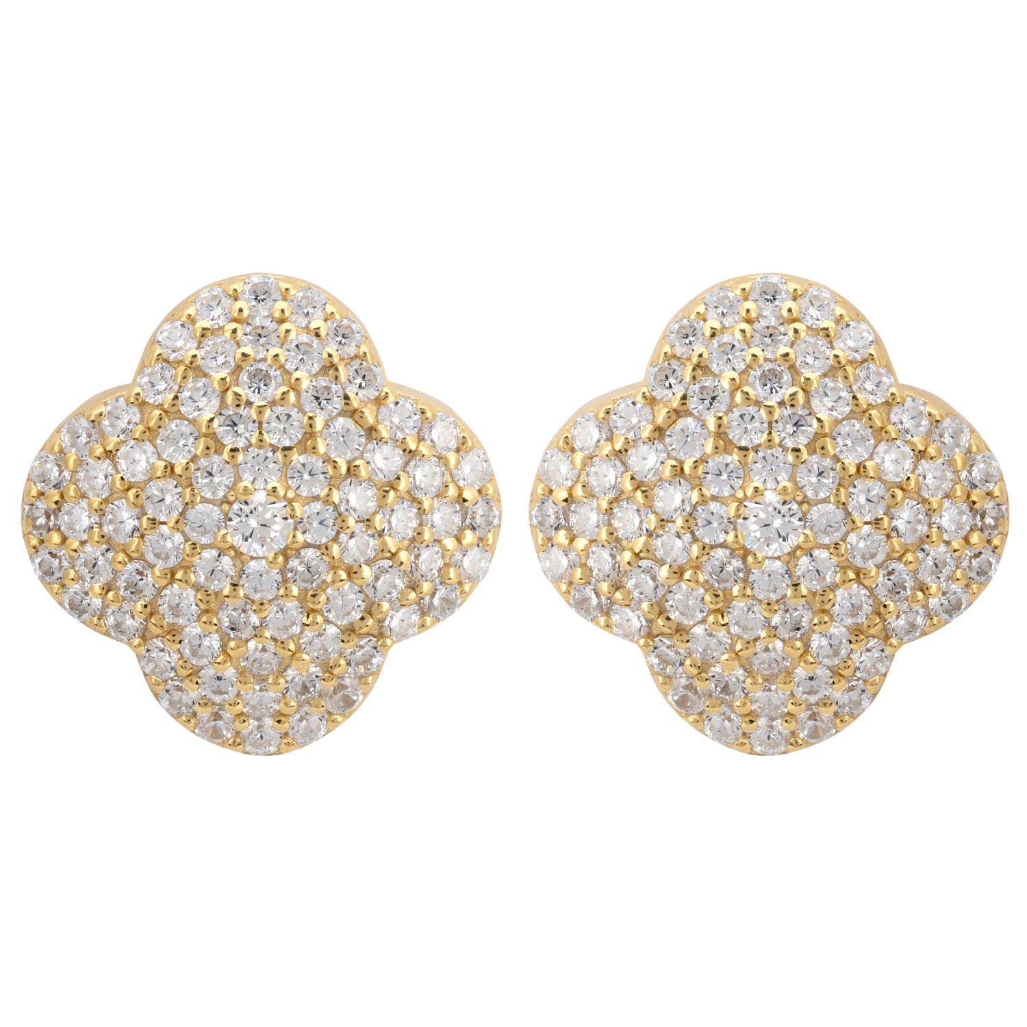 Byzantine Clover Flower Stud Earrings Gold