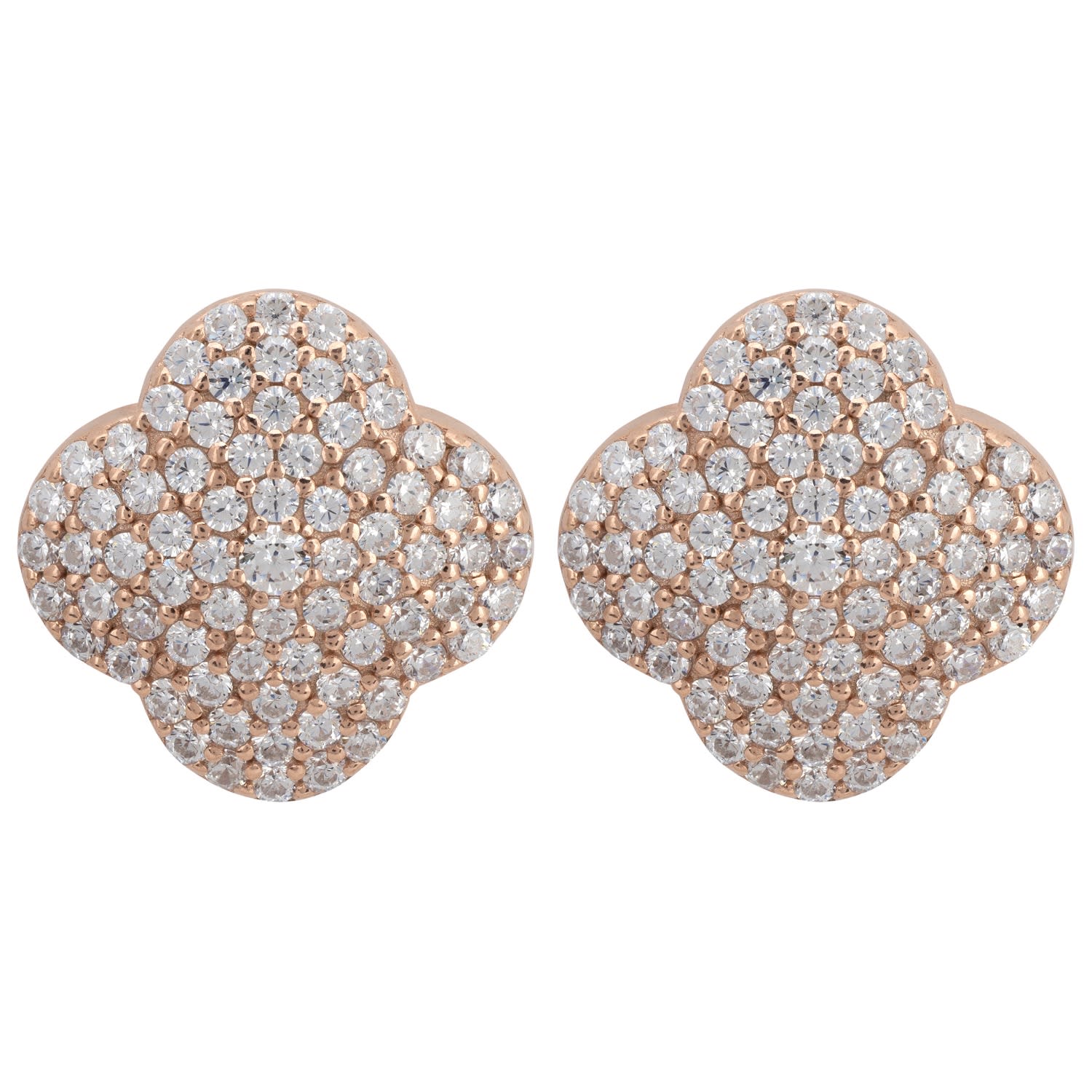 Byzantine Clover Flower Stud Earrings Rosegold