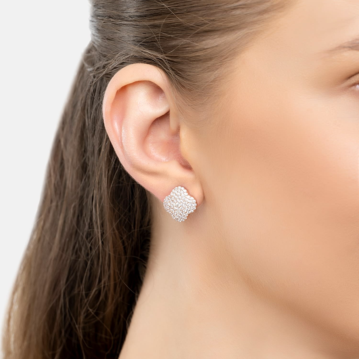 Byzantine Clover Flower Stud Earrings Rosegold