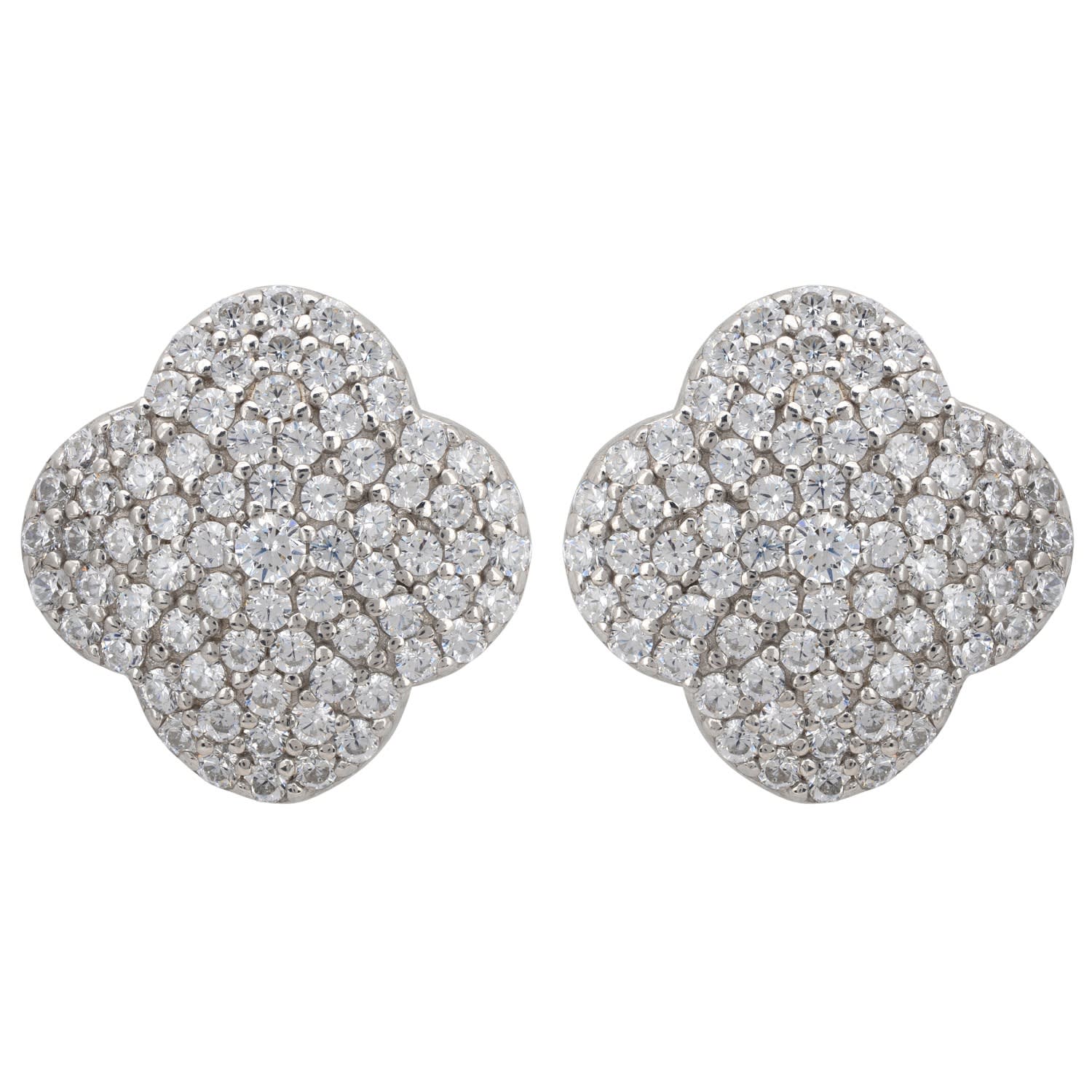 Byzantine Clover Flower Stud Earrings Silver