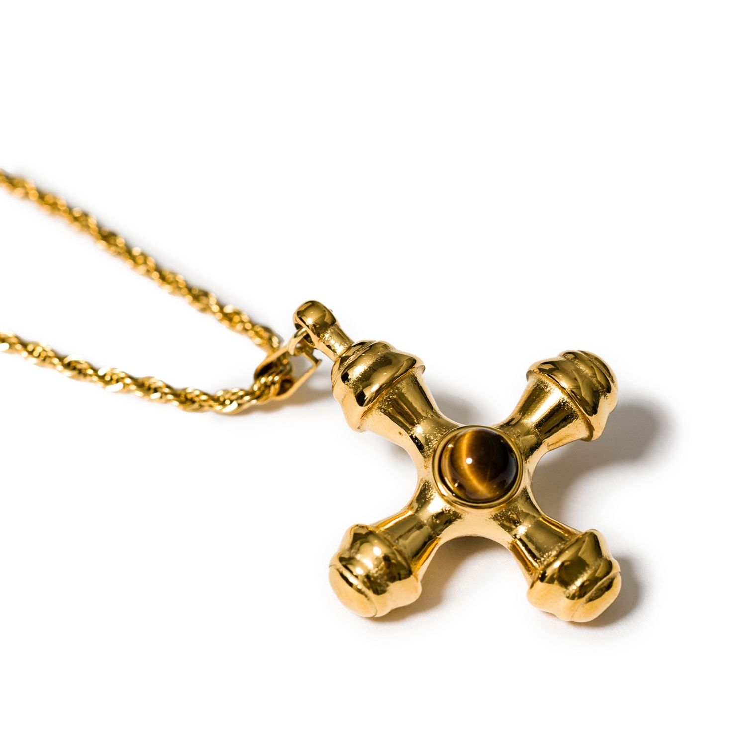 Byzantine Cross Tiger Eye Necklace In Gold