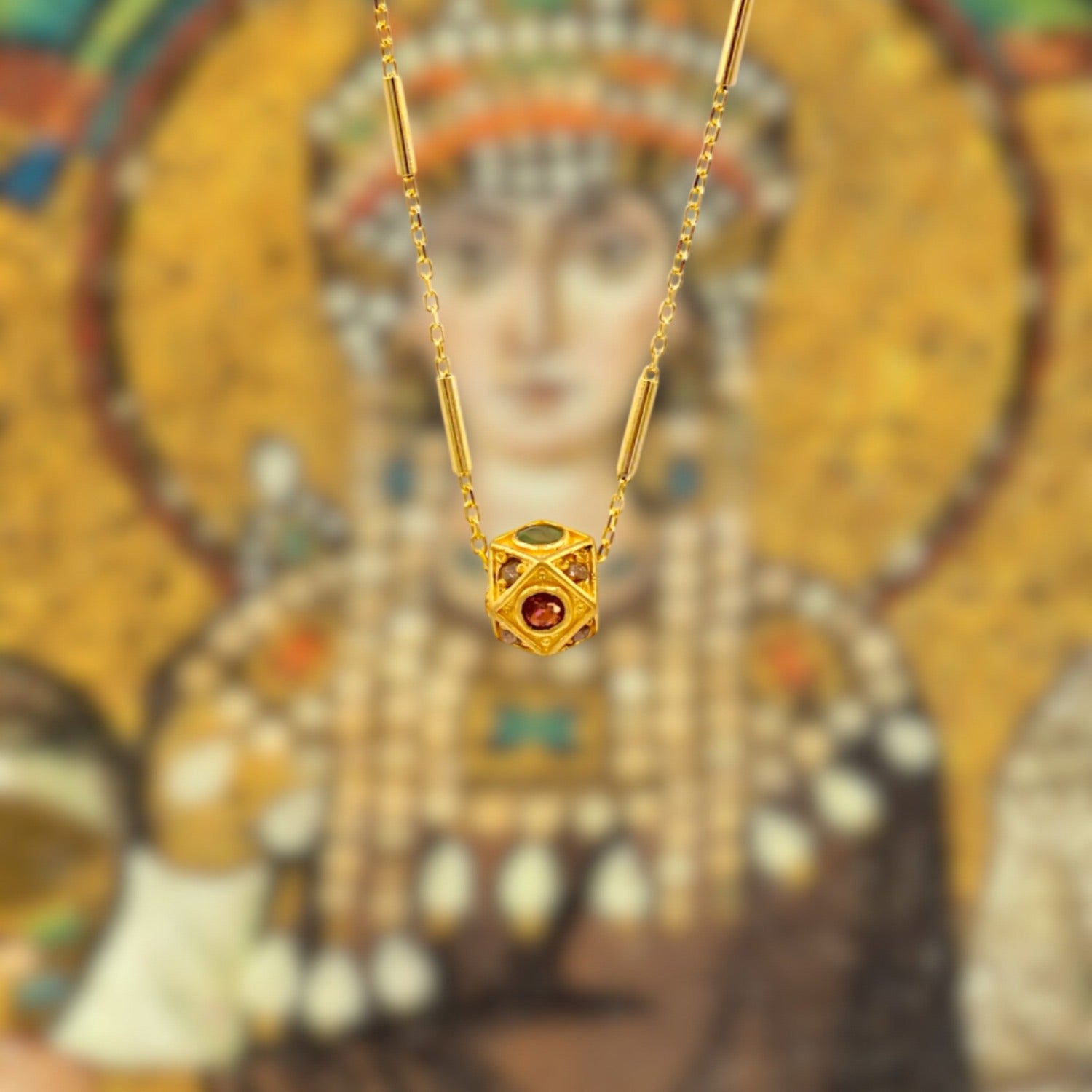 Byzantine Ruby Emerald Diamond Necklace