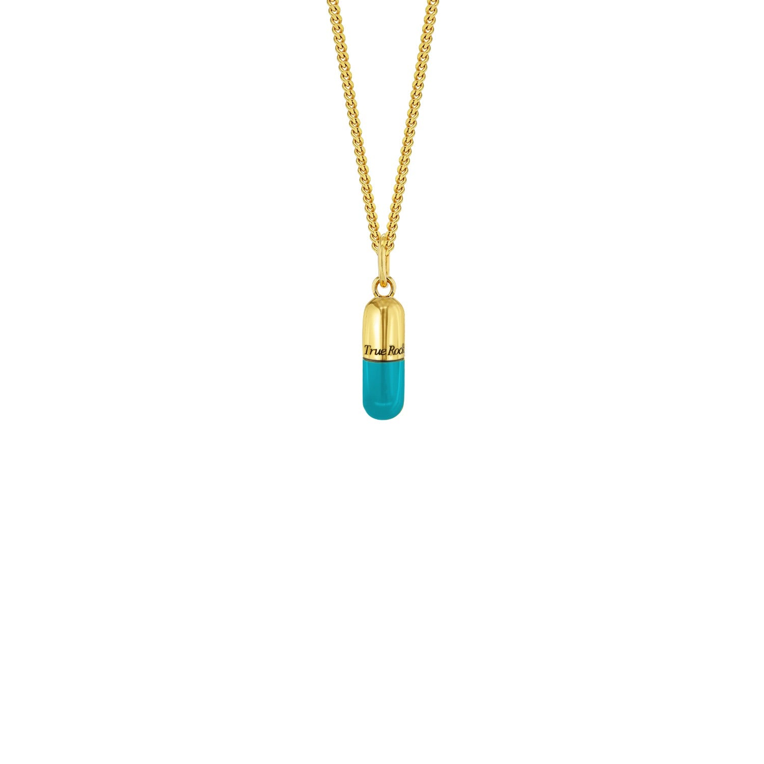 Turquoise & Gold Plated Mini Pill Pendant Hung On Gold Chain
