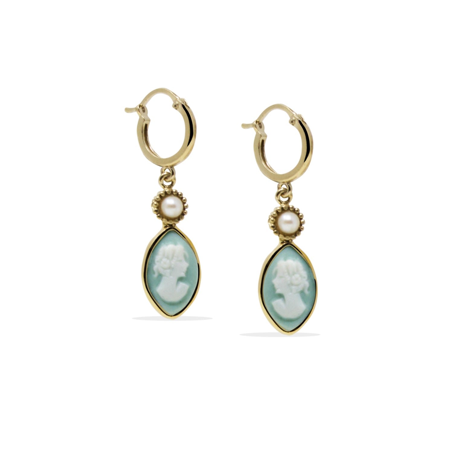 Isabella Gold-Plated Green Cameo Hoop Earrings
