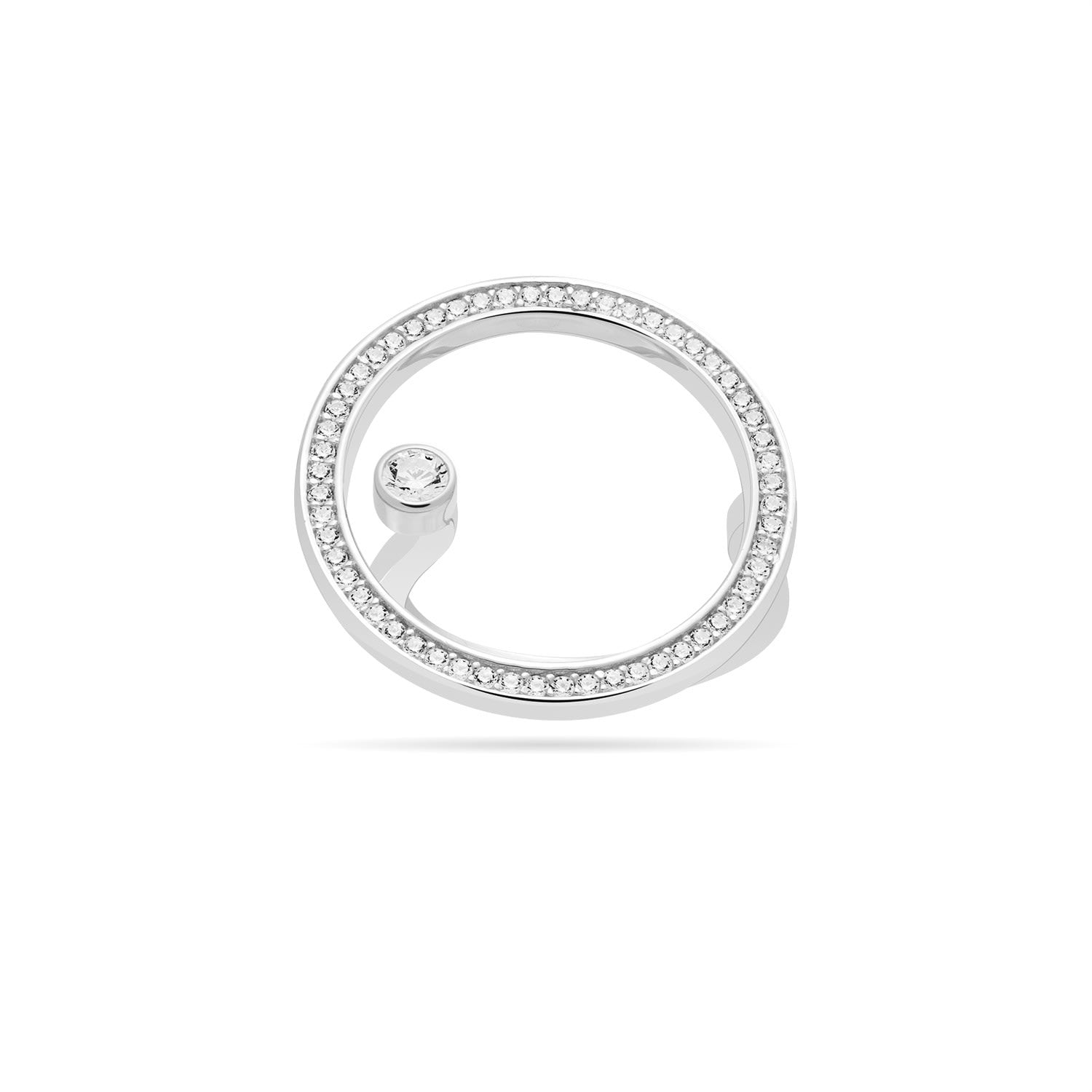Large Open Circle Ring With Floating Cz Stud - Silver