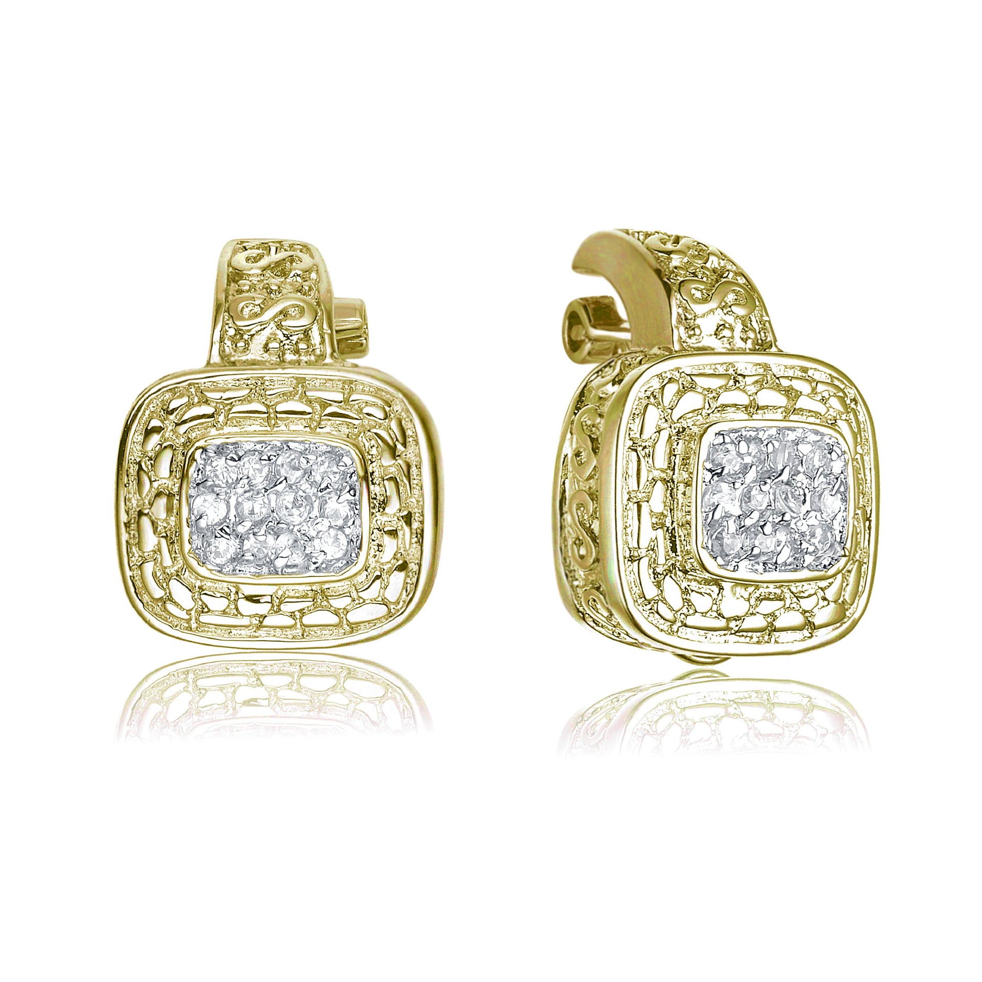 Sterling Silver Two Tone With Clear Cubic Zirconia Earring