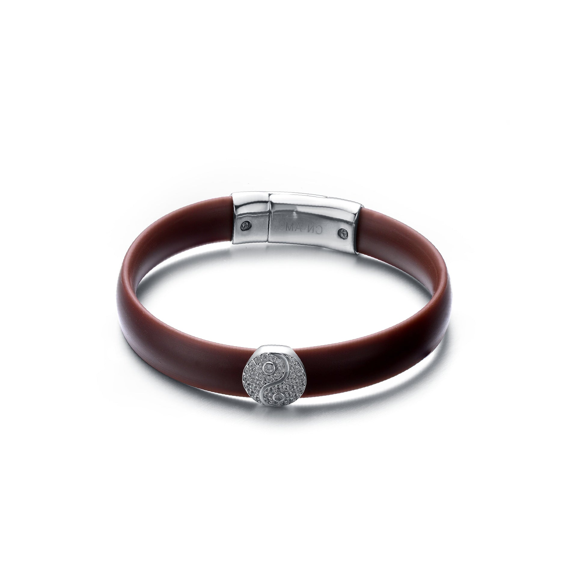 Rachel Glauber White Gold Plated Brown Rubber Bracelet