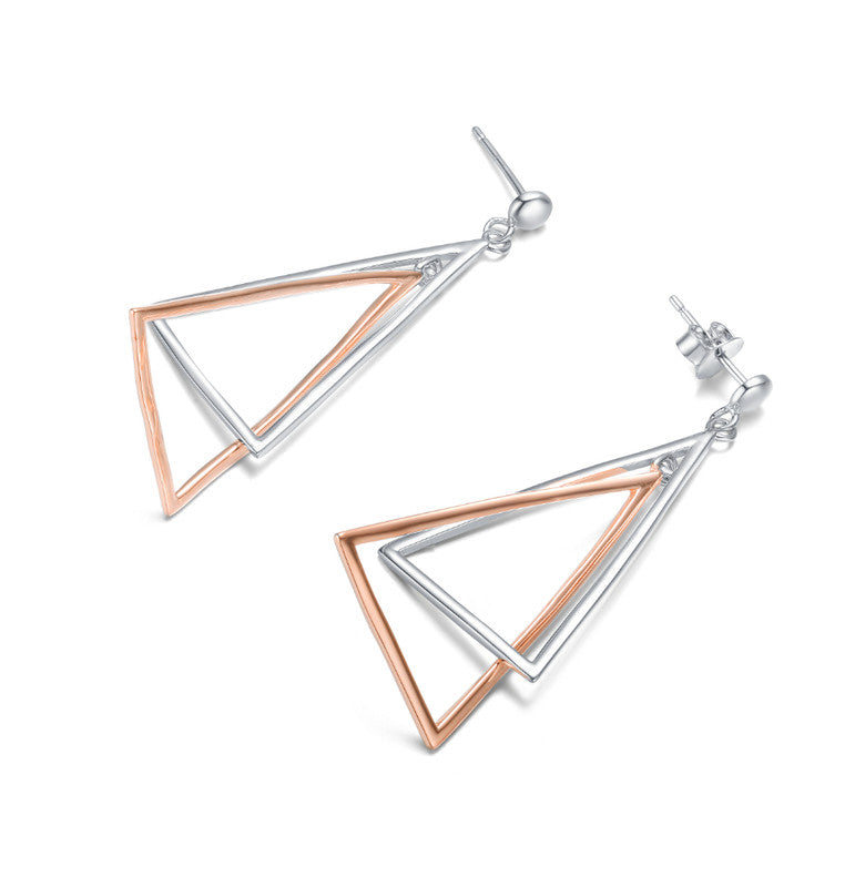 Sterling Silver Two-Tone Triangle Dangling Earrings