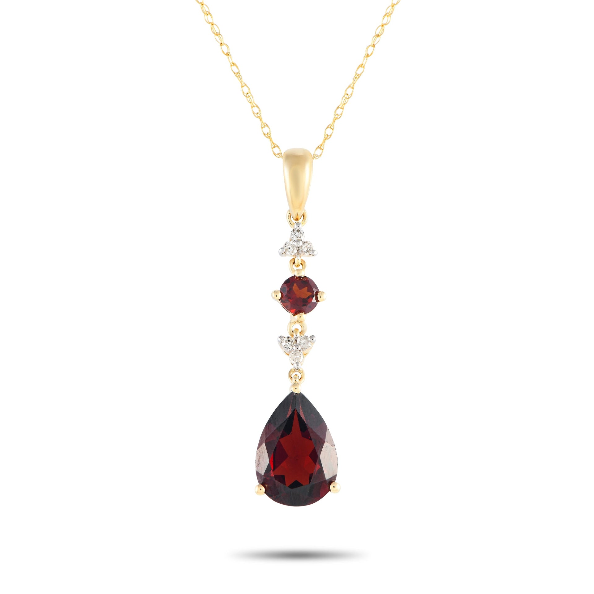LB Exclusive 14K Yellow Gold 0.05ct Diamond and Garnet Pendant Necklace PD4-16247YGA