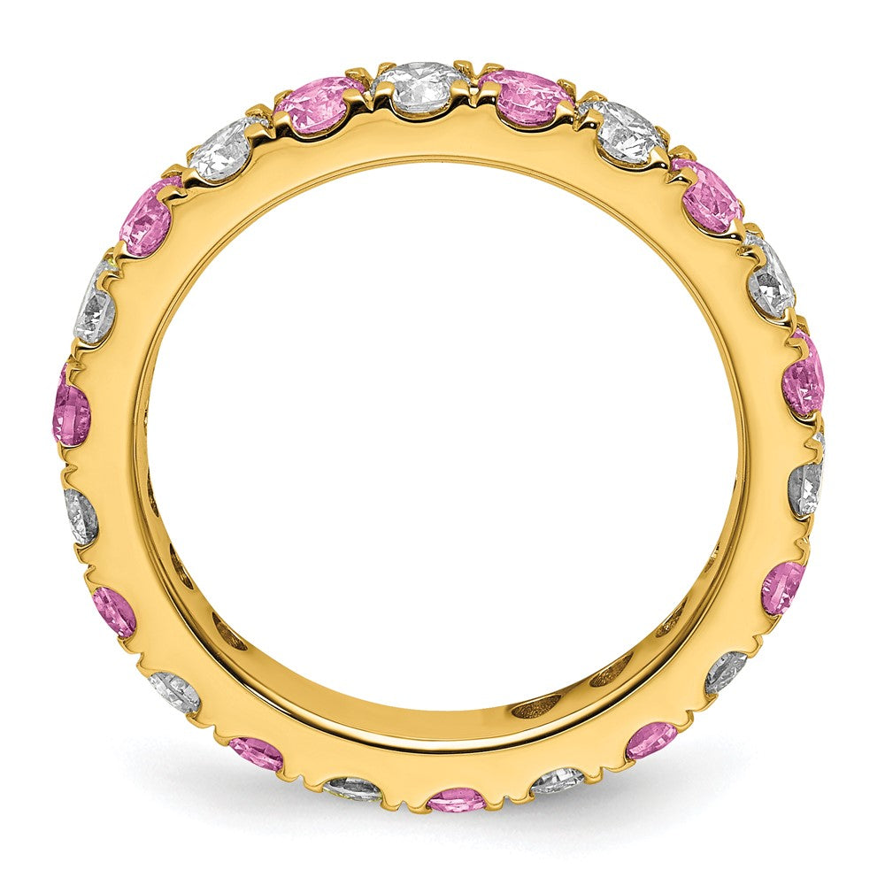 14k Yellow Gold Lab Grown Diamond & Pink Sapphire Eternity Wedding Band Ring 1.2ct Clarity- VS Color- G-H