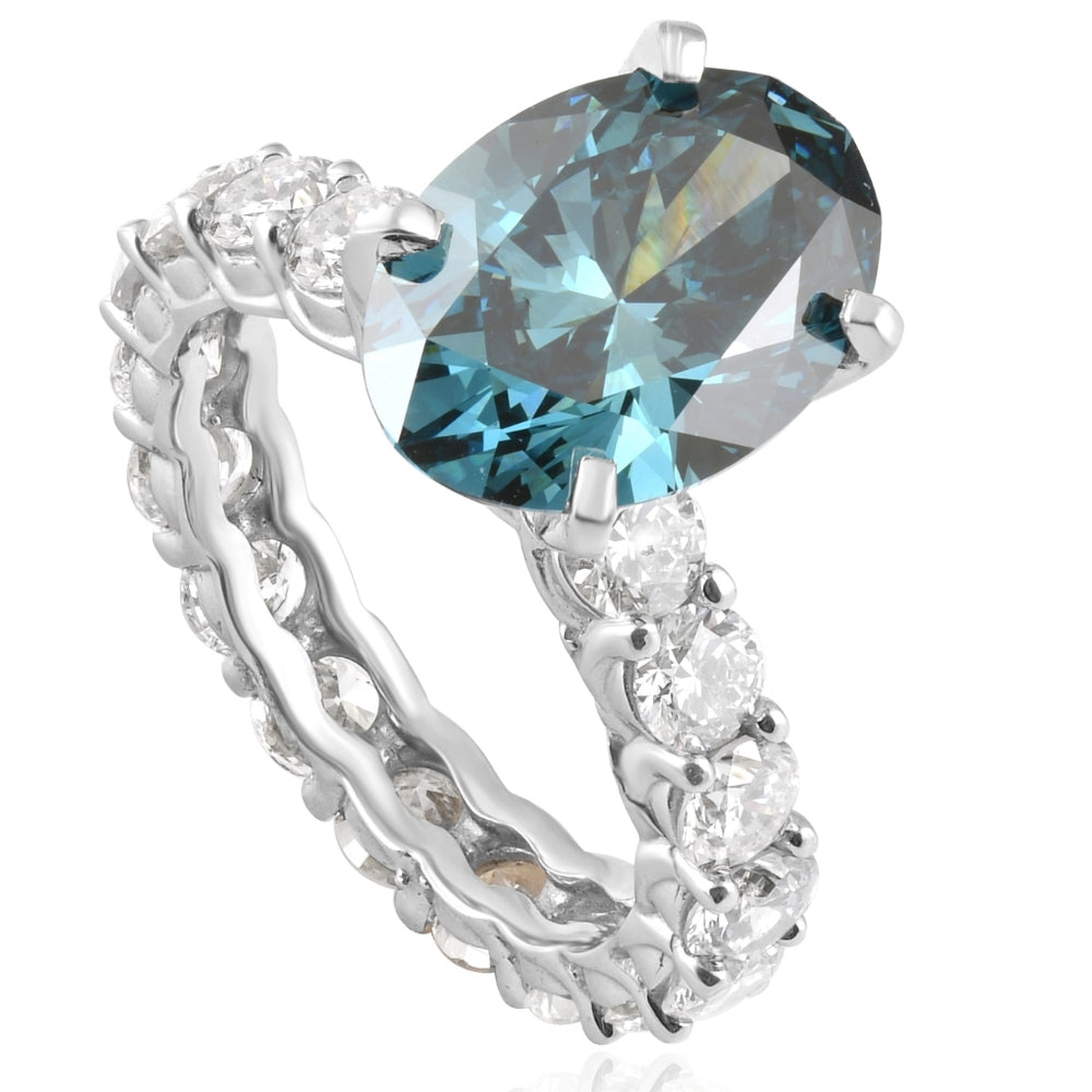 6 ct Blue & White Diamond Engagement Eternity Ring 14k White Gold