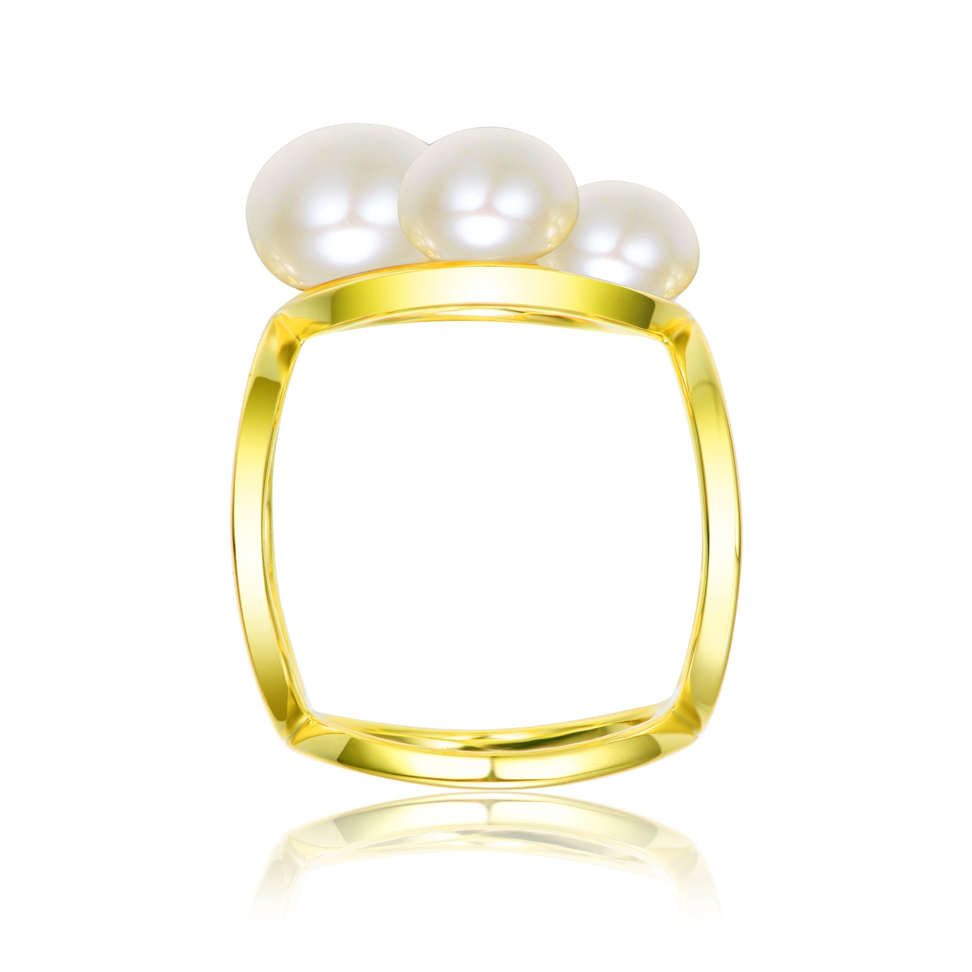 Sterling Silver Gold Plated 6.5-8MM Freshwater Pearls Geometric Ring