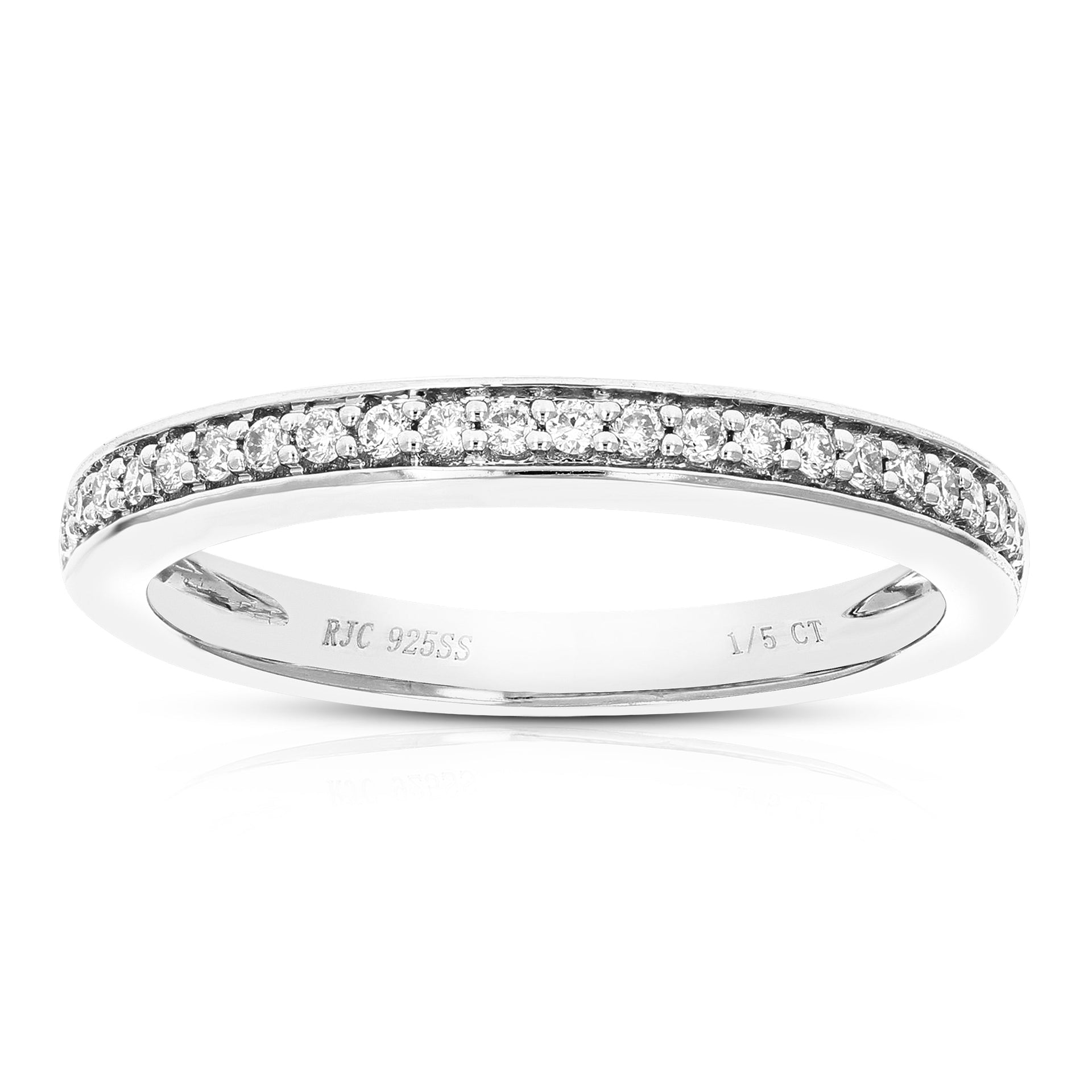 1/5 cttw 25 Stones Round Cut Lab Grown Diamond Wedding Band .925 Sterling Silver Prong Set