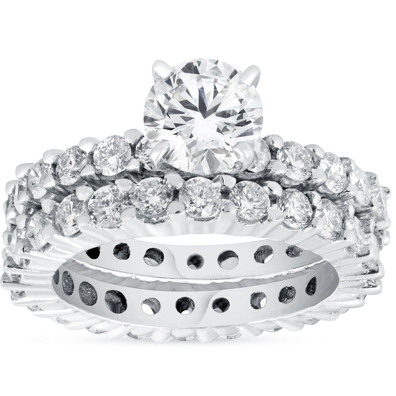 4ct Diamond Eternity Engagement Ring Set 14K White Gold