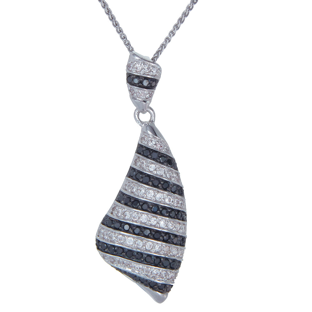 1.05 cttw Black and White Diamond Pendant .925 Sterling Silver with Rhodium