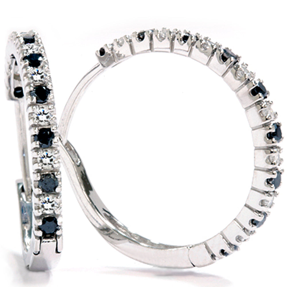 1/2 ct Black & White Diamond Hoops 14K White Gold