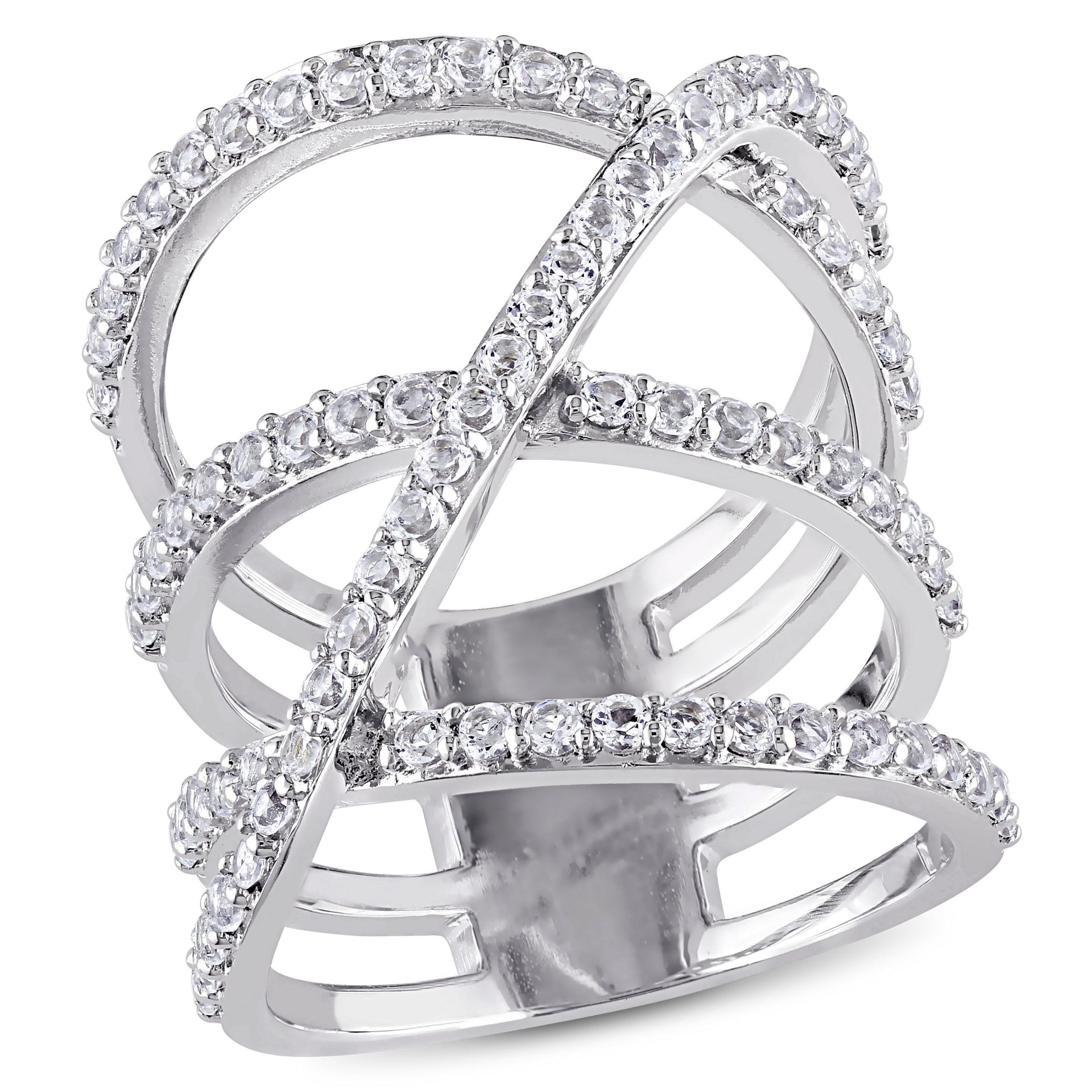 White Topaz Crossover Split Shank Ring in Sterling Silver