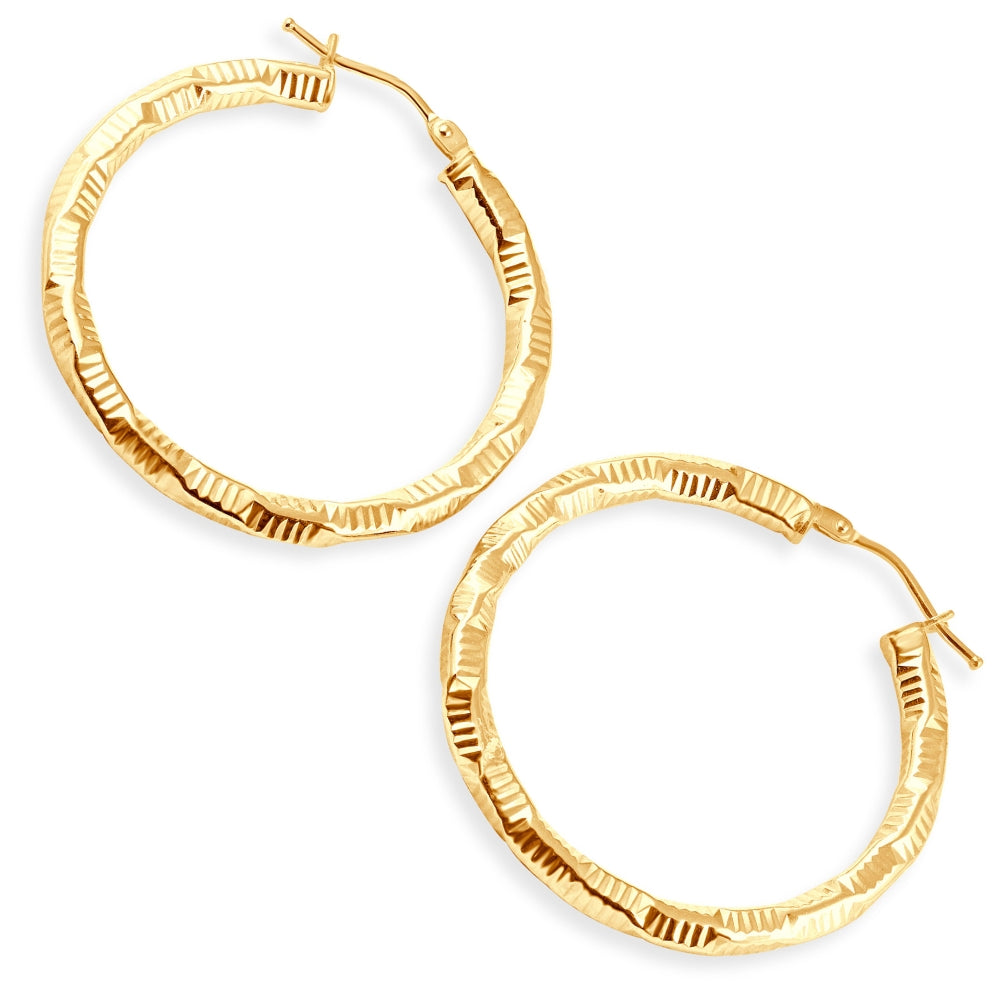 14k Yellow Gold 3mm Designer Hoops Women's Earrings 1 1/2' Tall 1.5grams